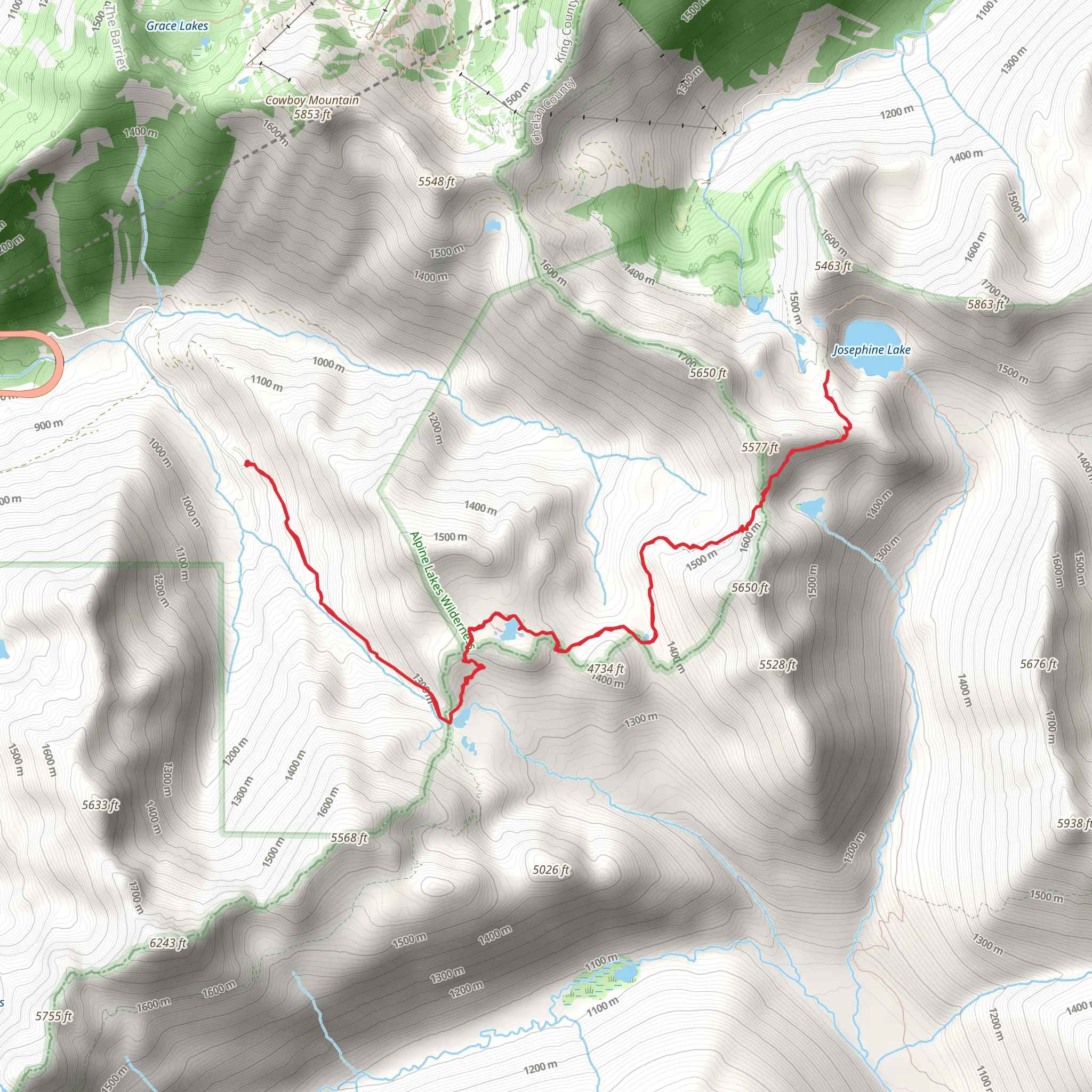 Josephine Lake and Mig Lake via Tunnel Creek Trail mobile static map