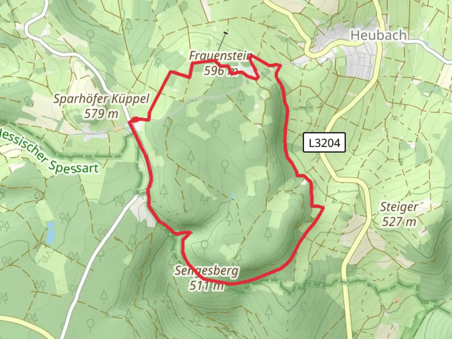 An image depicting the trail Sengesberg via Kalbach Wanderweg Sparhof and its surrounding area.