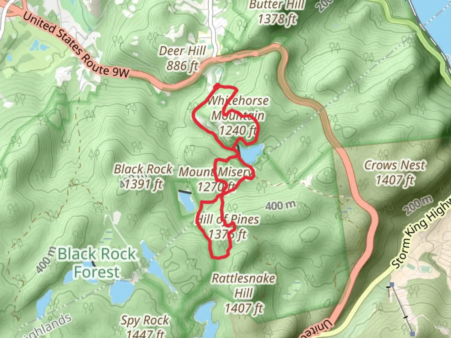 An image depicting the trail Upper Reservoir, Hill of Pines and Mount Misery Loop Trail and its surrounding area.