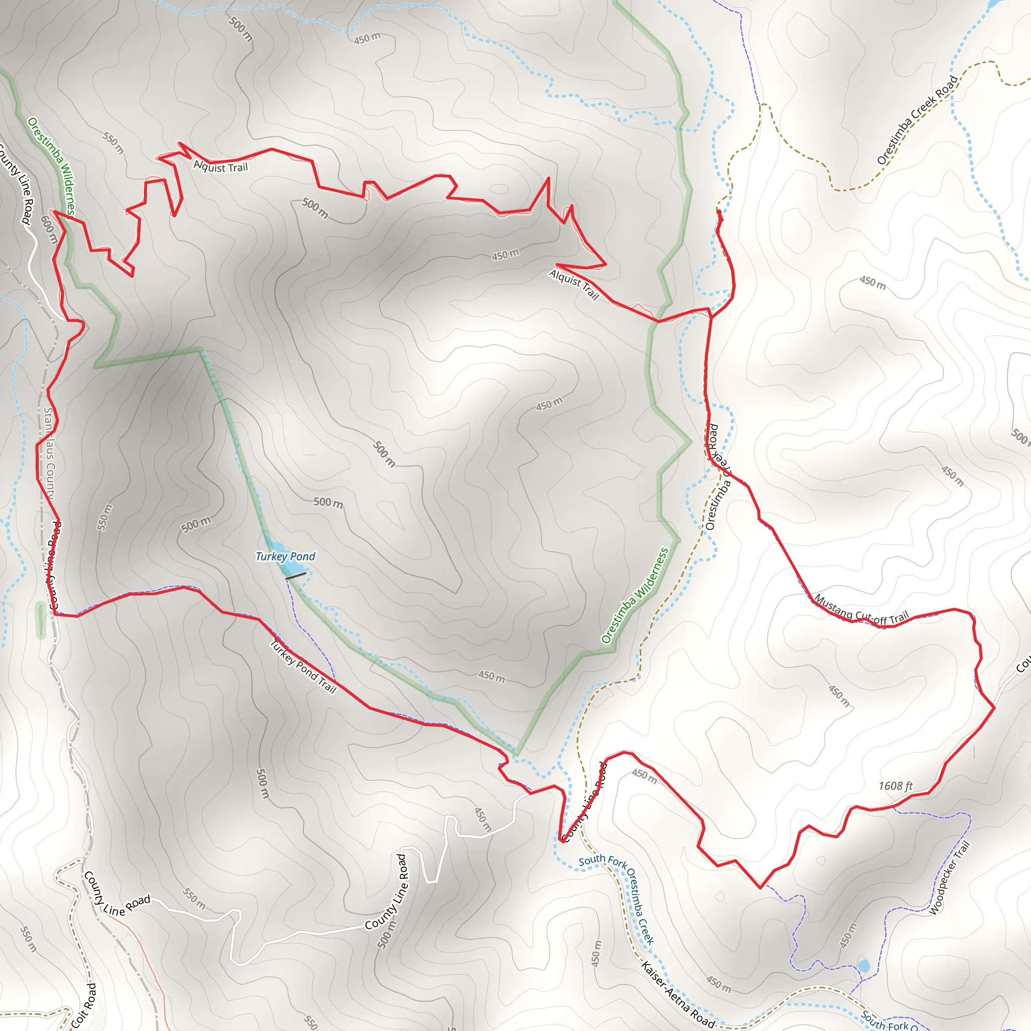 Alquist Trail, Turkey Pond Trail and Mustang Cutoff Trail LoopLoop mobile static map