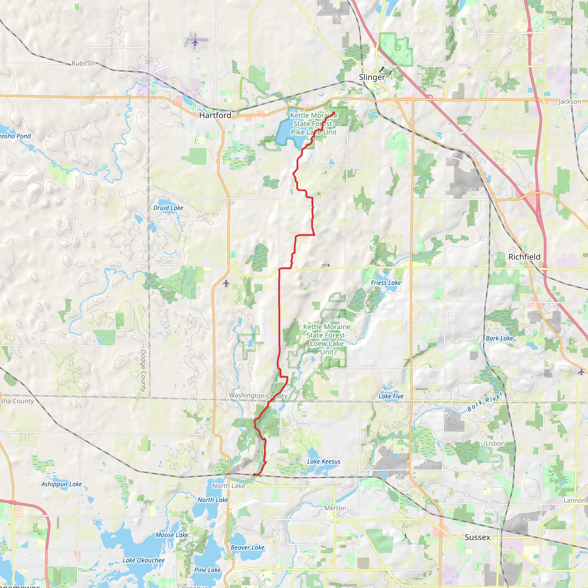 Pike Lake via Ice Age Trail mobile static map