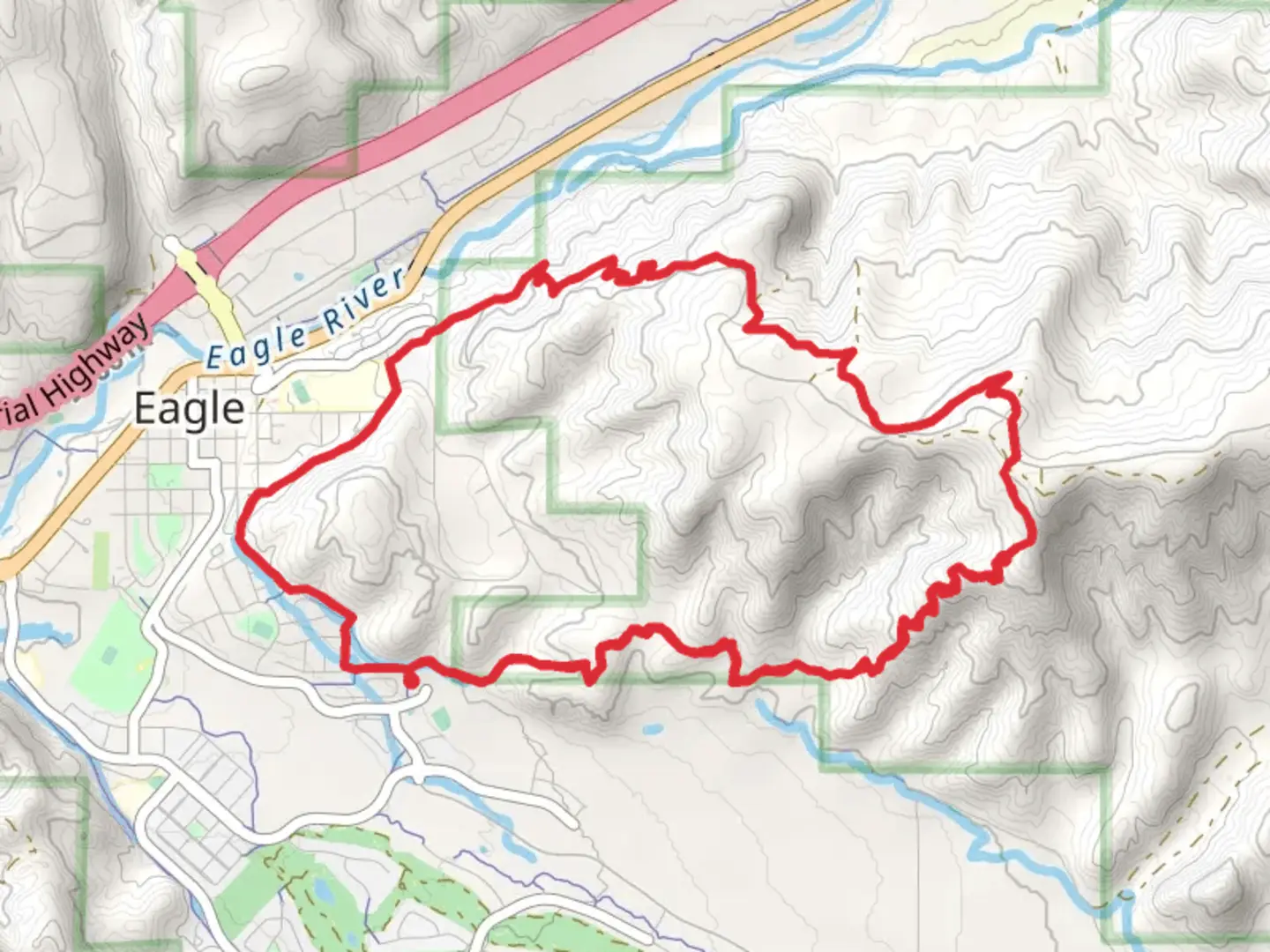 An image depicting the trail Charlie Brown - Boneyard - Pool and Ice Rink Loop and its surrounding area.
