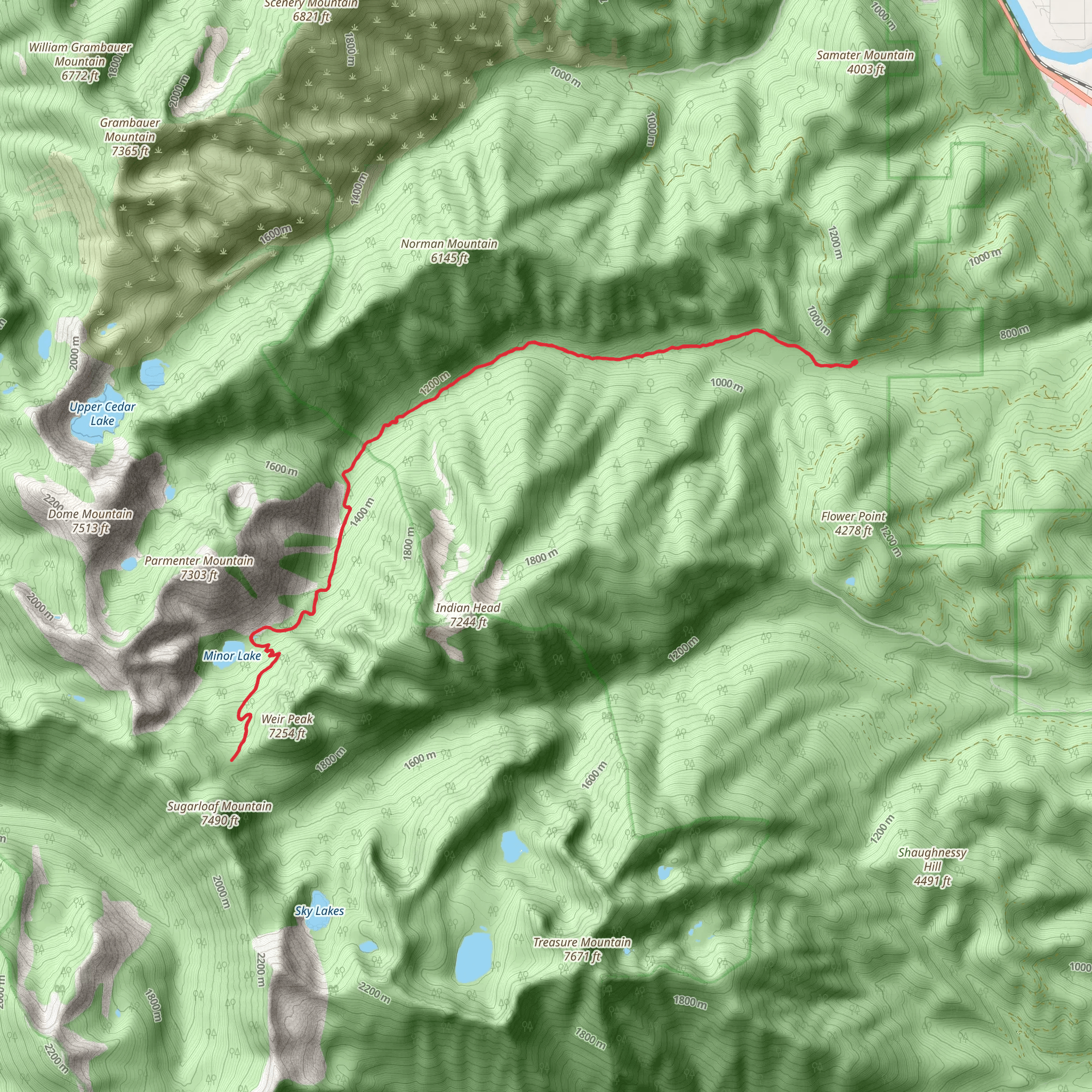 Minor Lake via Kootenai National Forest Trail mobile static map