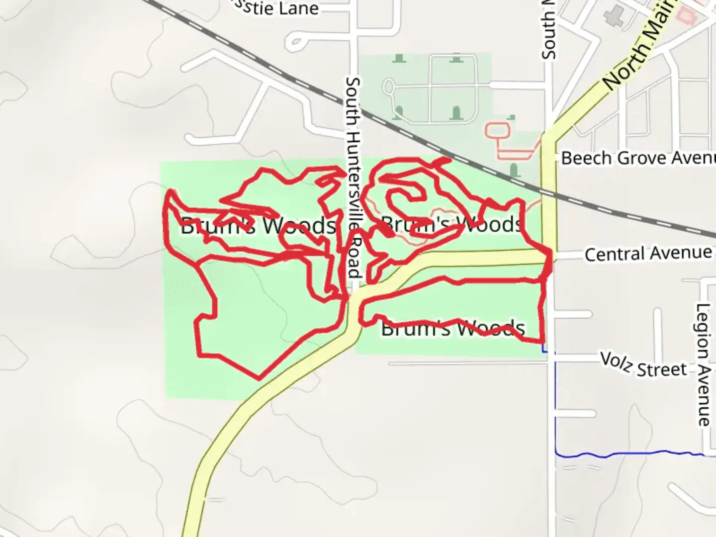 An image depicting the trail Brum's Wood Loop and its surrounding area.