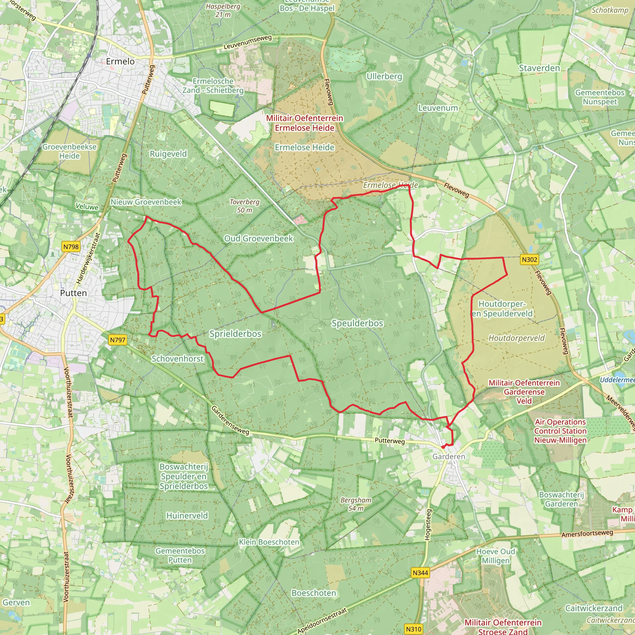Sprielderbosch and putterbosch and Houtdorperveld Loop mobile static map
