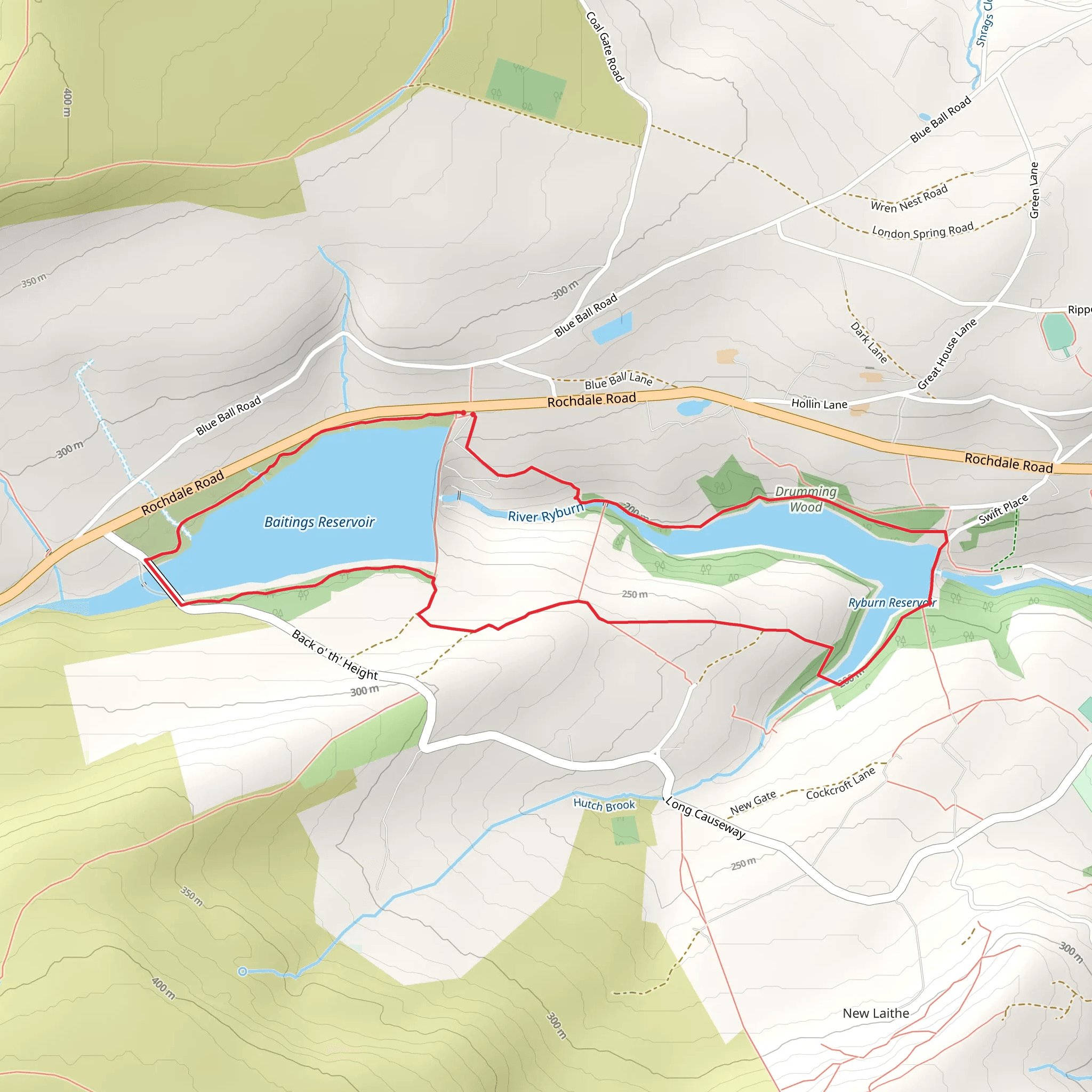 Baitings Reservoir, Ryburn Reservoir and Drumming Wood Loop mobile static map