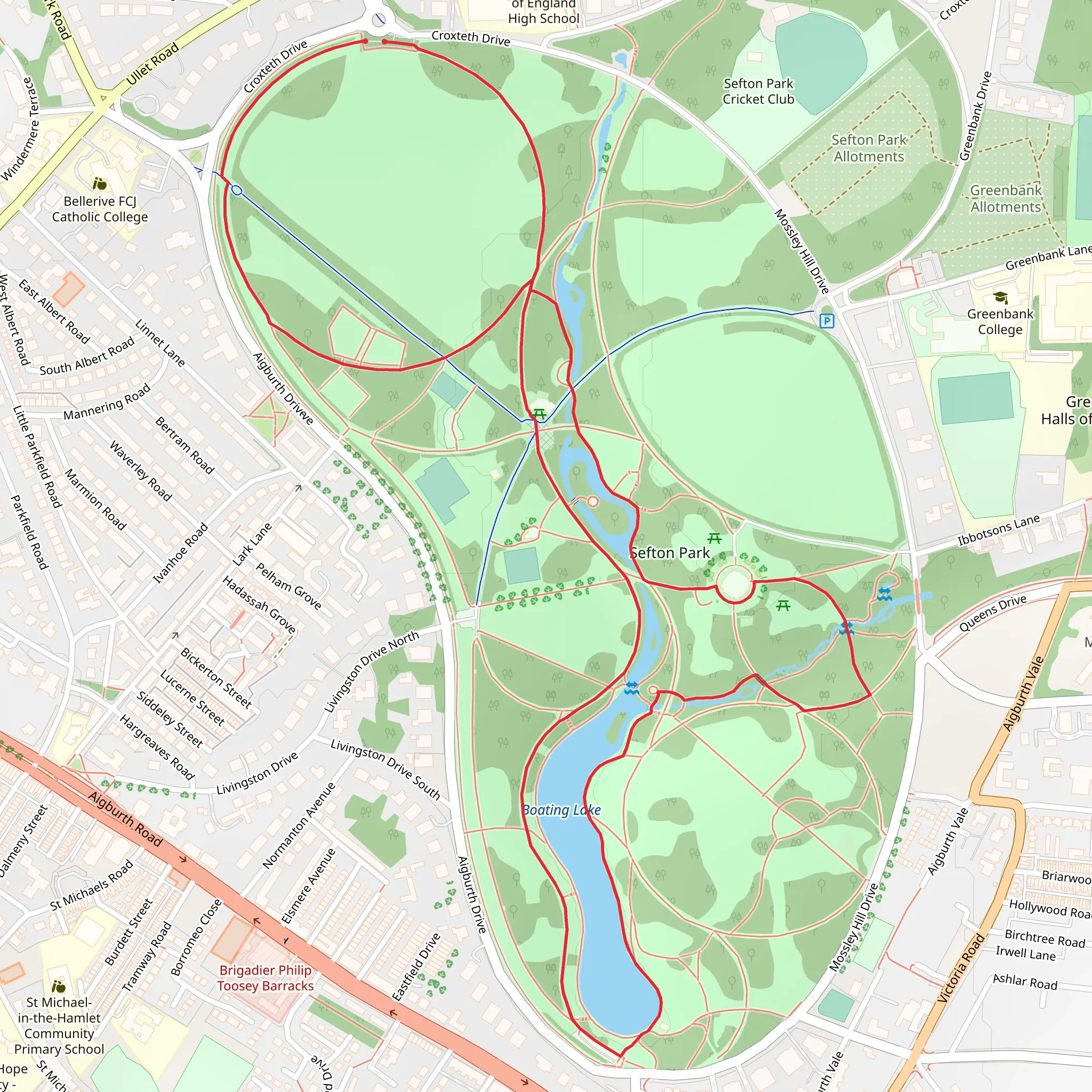 Sefton Park and Lake Loop mobile static map