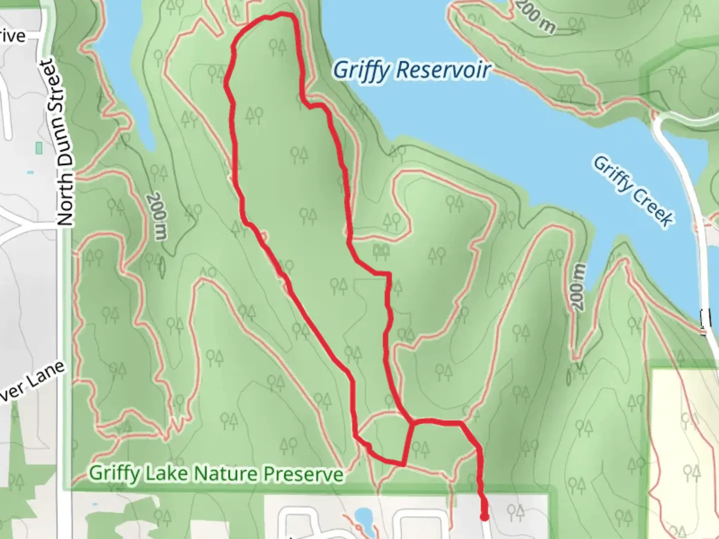 An image depicting the trail Griffy Reservoir - South Shore Loop Trail and its surrounding area.