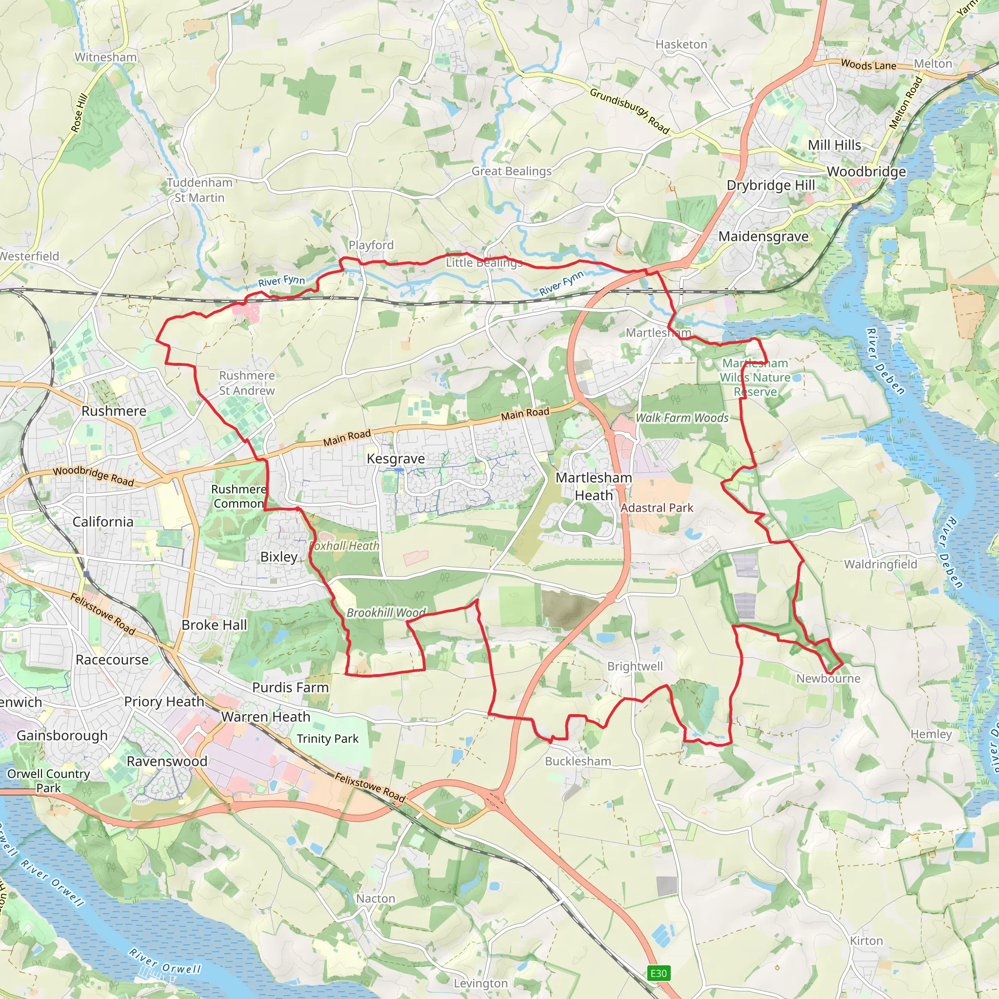 Kesgrave Loop from Ipswich mobile static map