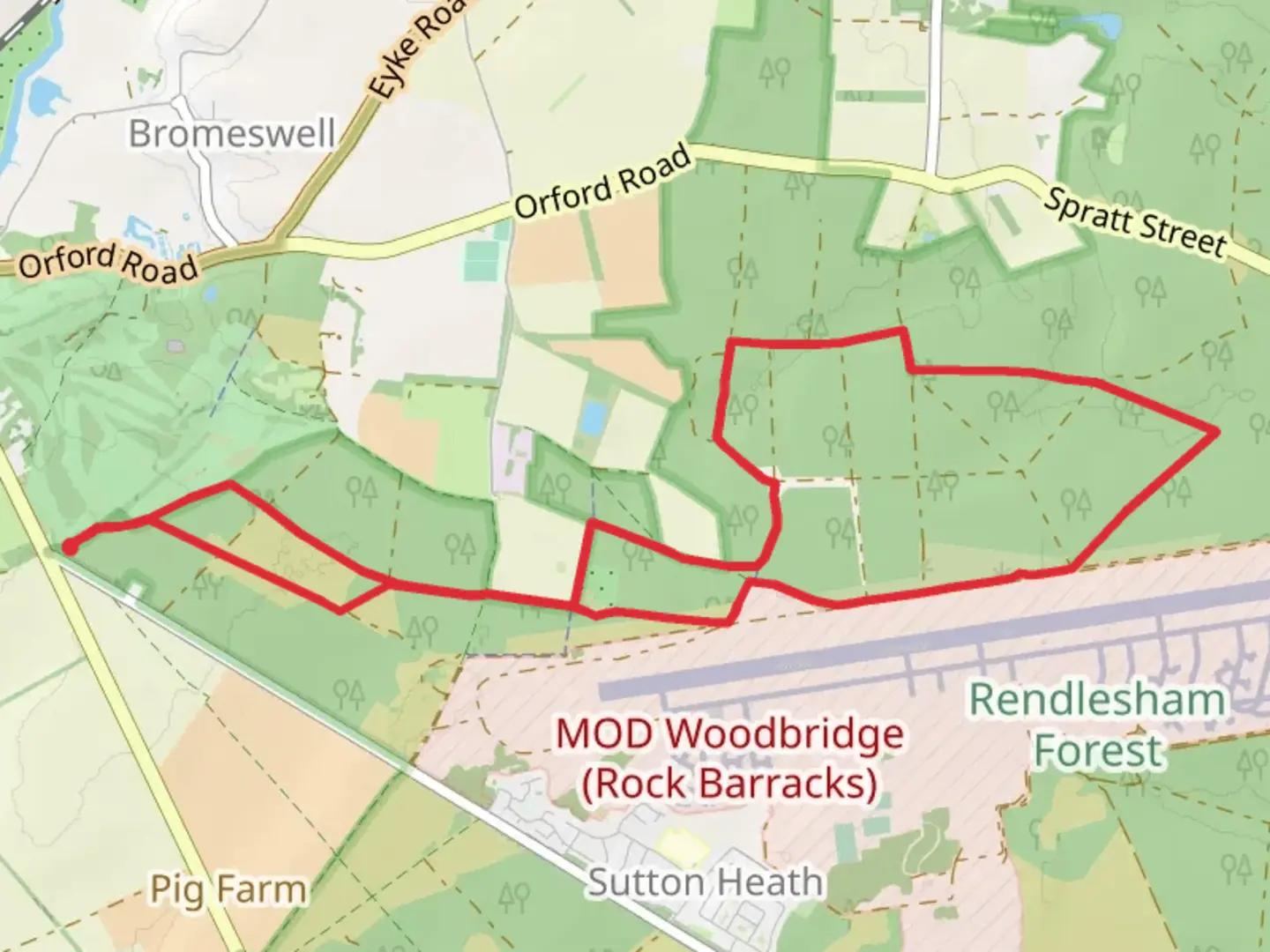 An image depicting the trail Rendlesham Forest North Loop and its surrounding area.