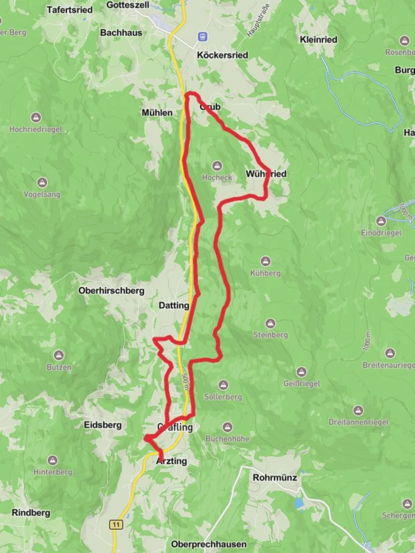 An image depicting the trail Grafling and Hummelsberg Loop and its surrounding area.