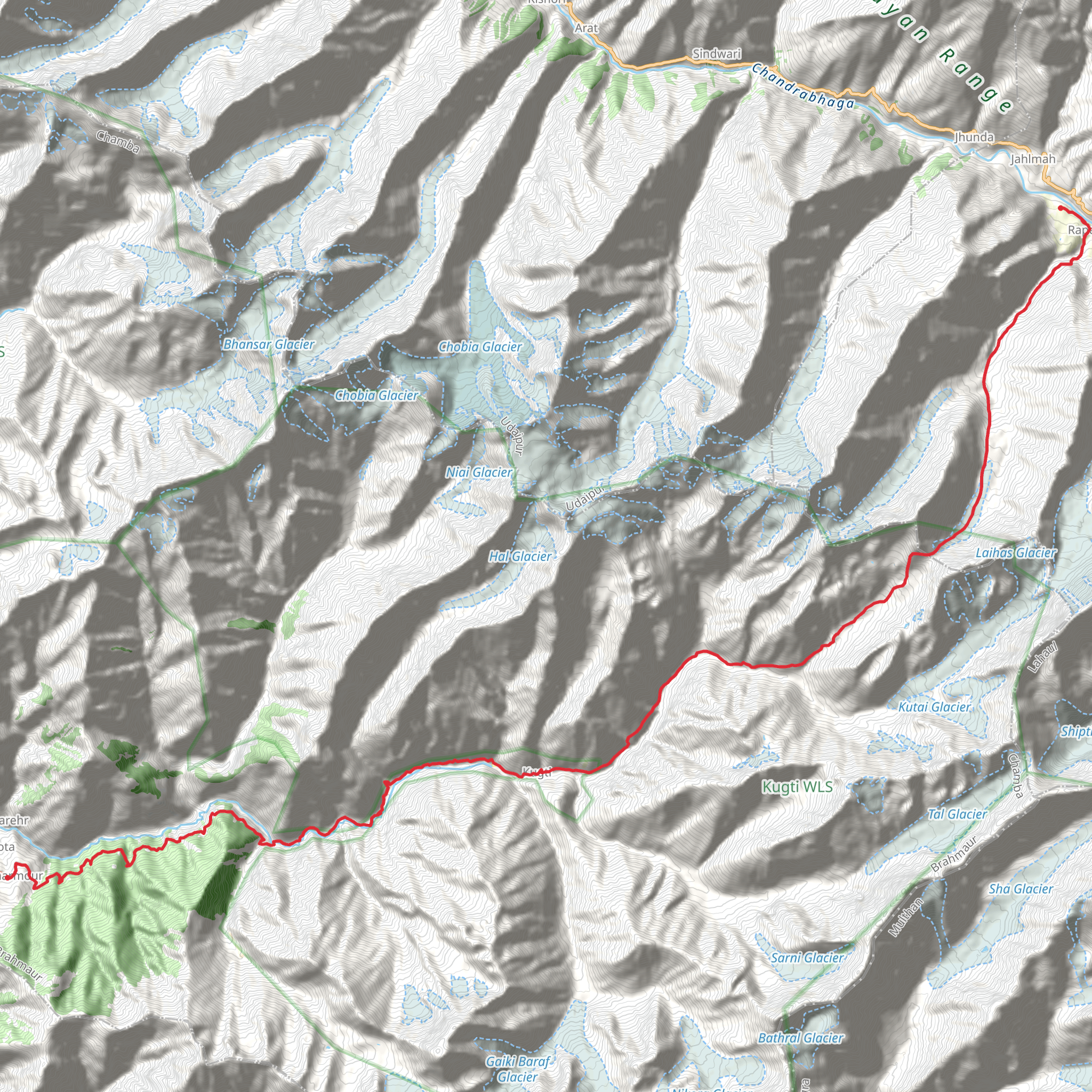 Kugti Pass Trek mobile static map