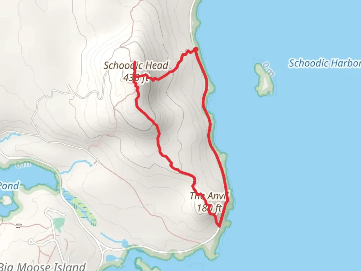 An image depicting the trail Schoodic Head - Anvil Trail and its surrounding area.