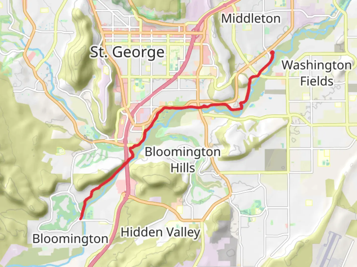 An image depicting the trail Virgin River Trail Out and Back and its surrounding area.