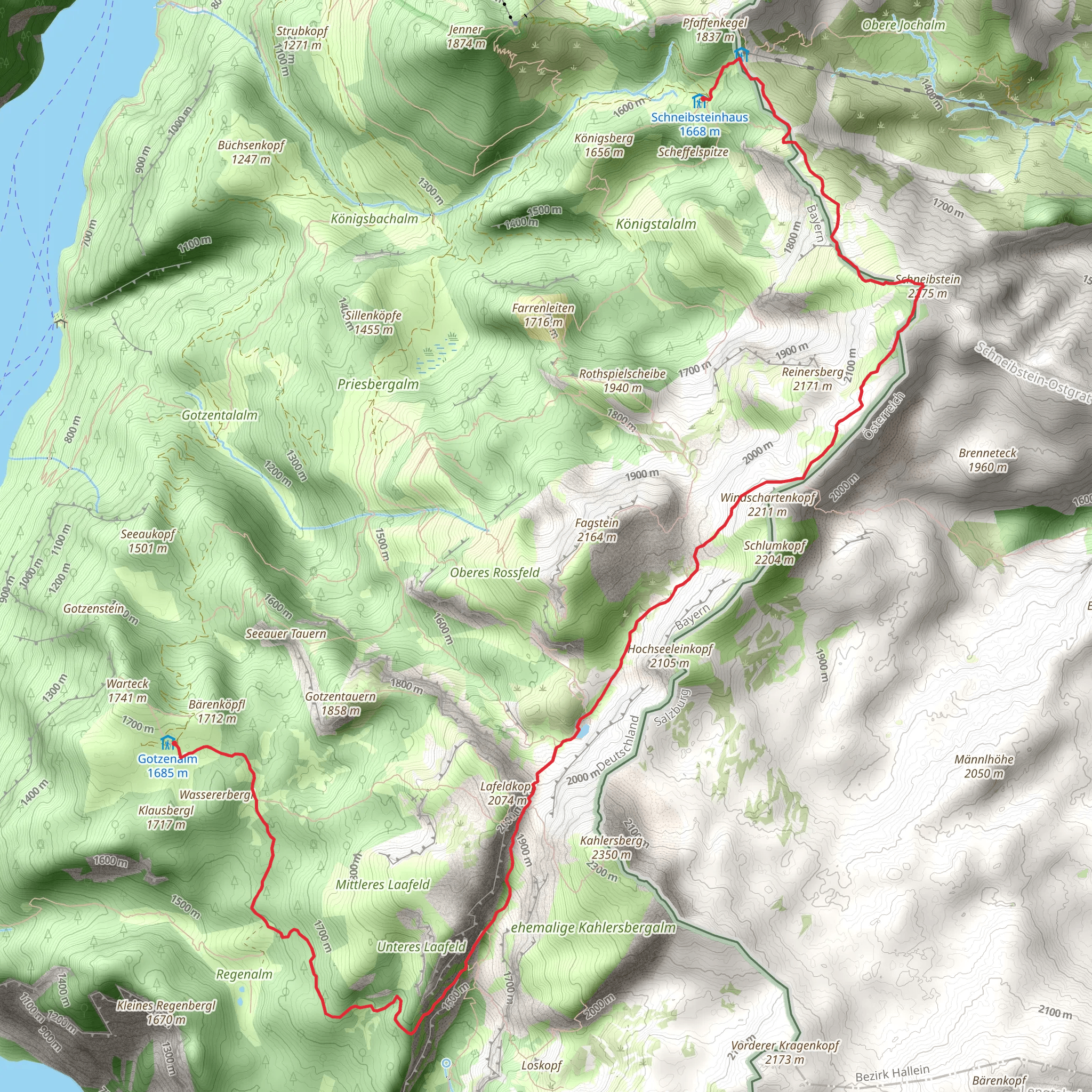 Schneibsteinhaus to Gotzenalm Walk via Schneibstein mobile static map