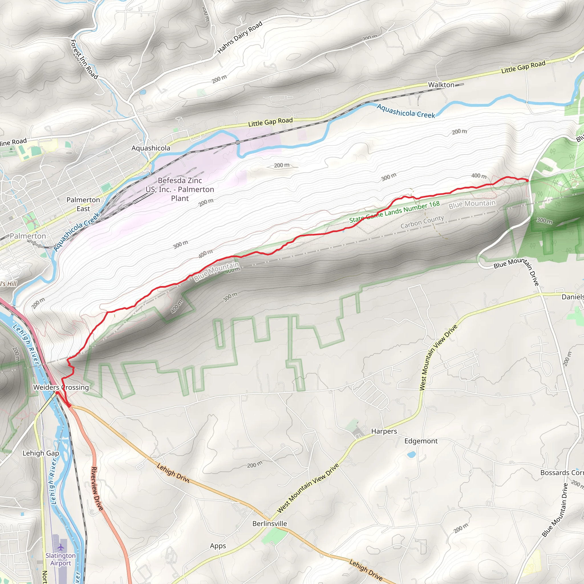 Blue Mountain from Little Gap to Lehigh River mobile static map