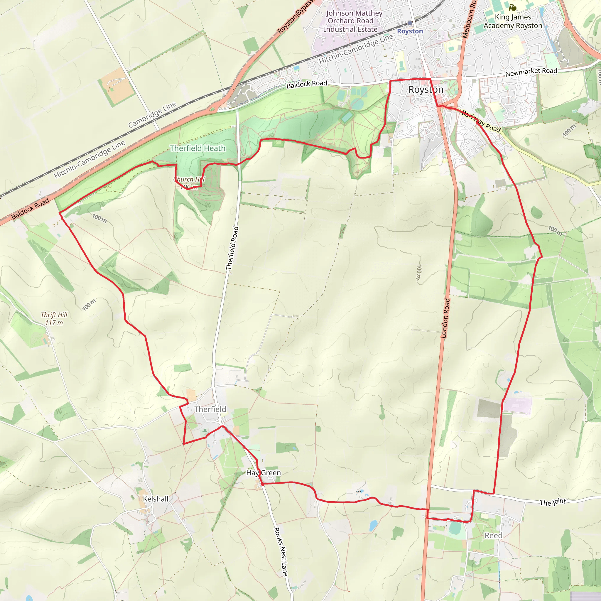 Therfield to Royston and Reed Circular mobile static map