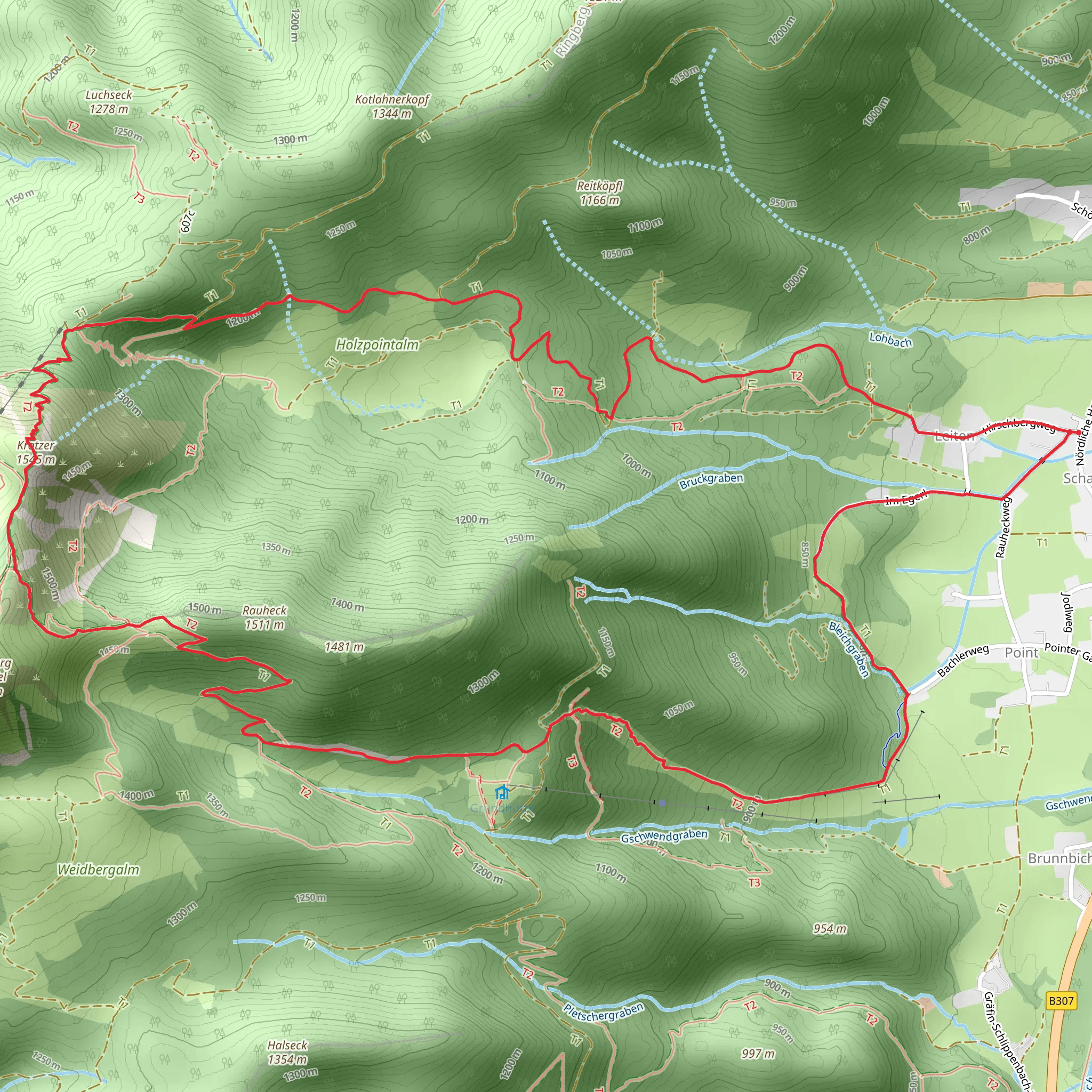 Kratzer Peak Loop via Hirschberg Scharling mobile static map