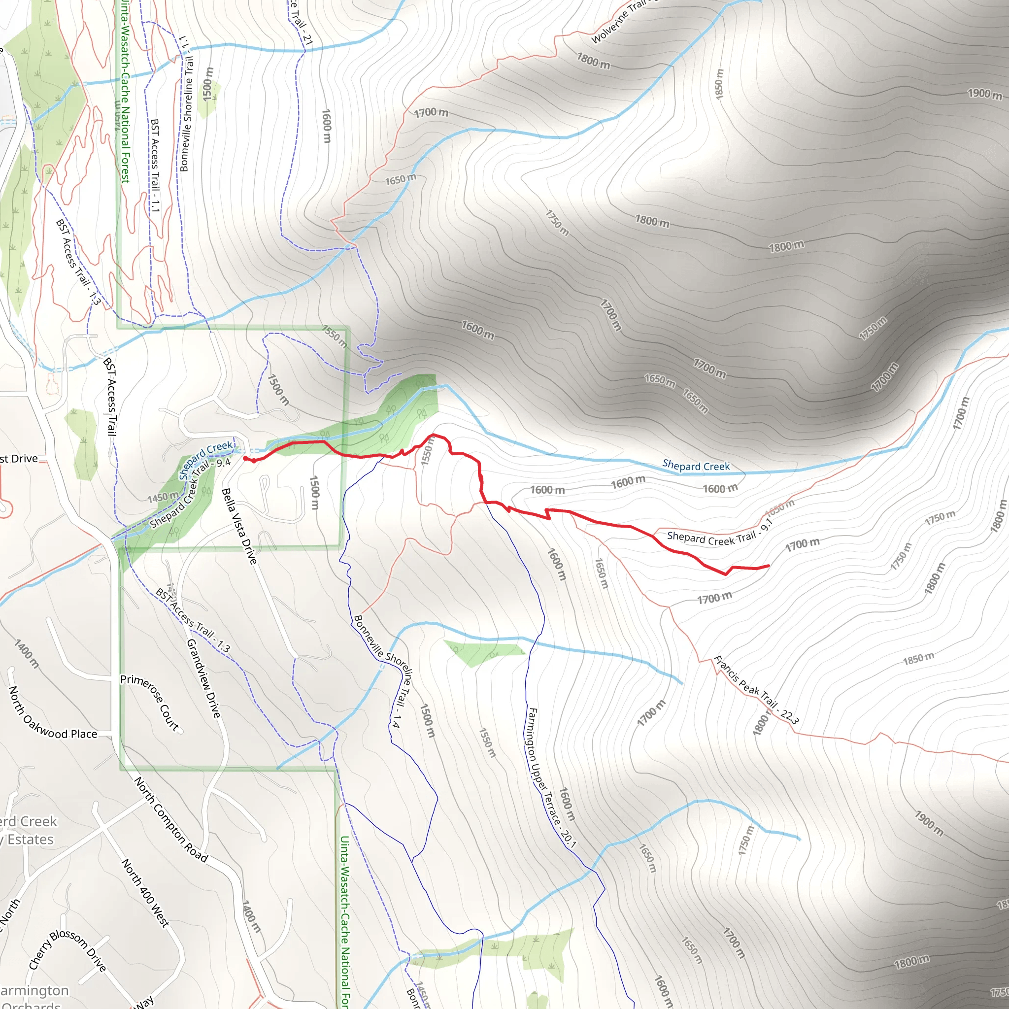 Shepard Creek Trail Out and Back mobile static map