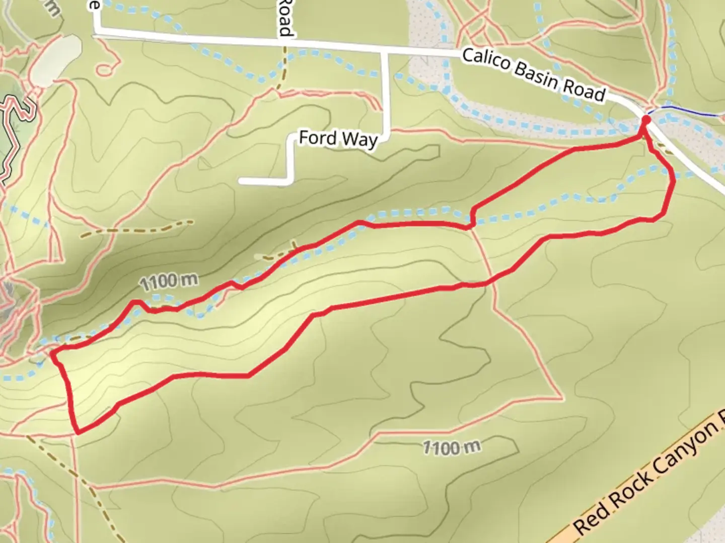An image depicting the trail Calico Causeway Loop and its surrounding area.