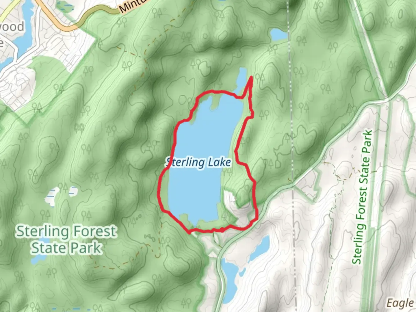 An image depicting the trail Sterling Lake Loop and its surrounding area.