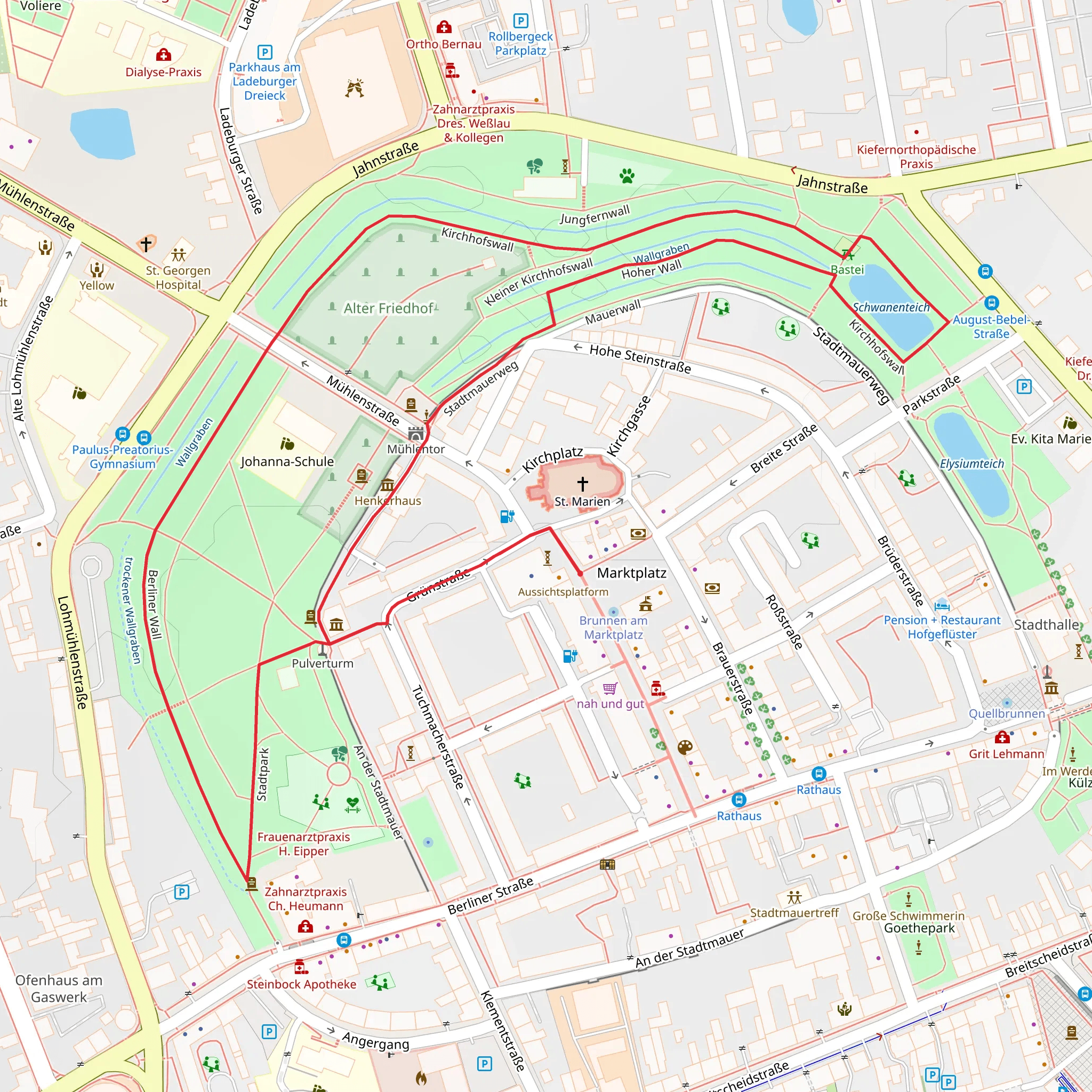 Schwanenteich via Hoher Wall and Kirchhofswall mobile static map