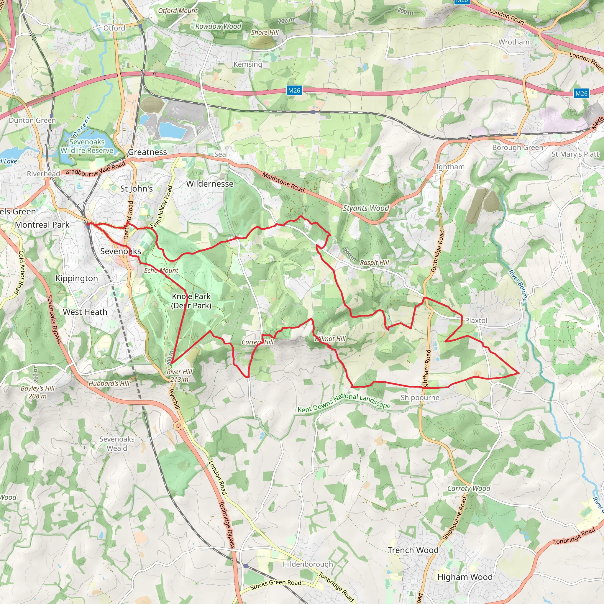 Godden Wood, Martin's Wood and Knole Park via Duchess Walk mobile static map