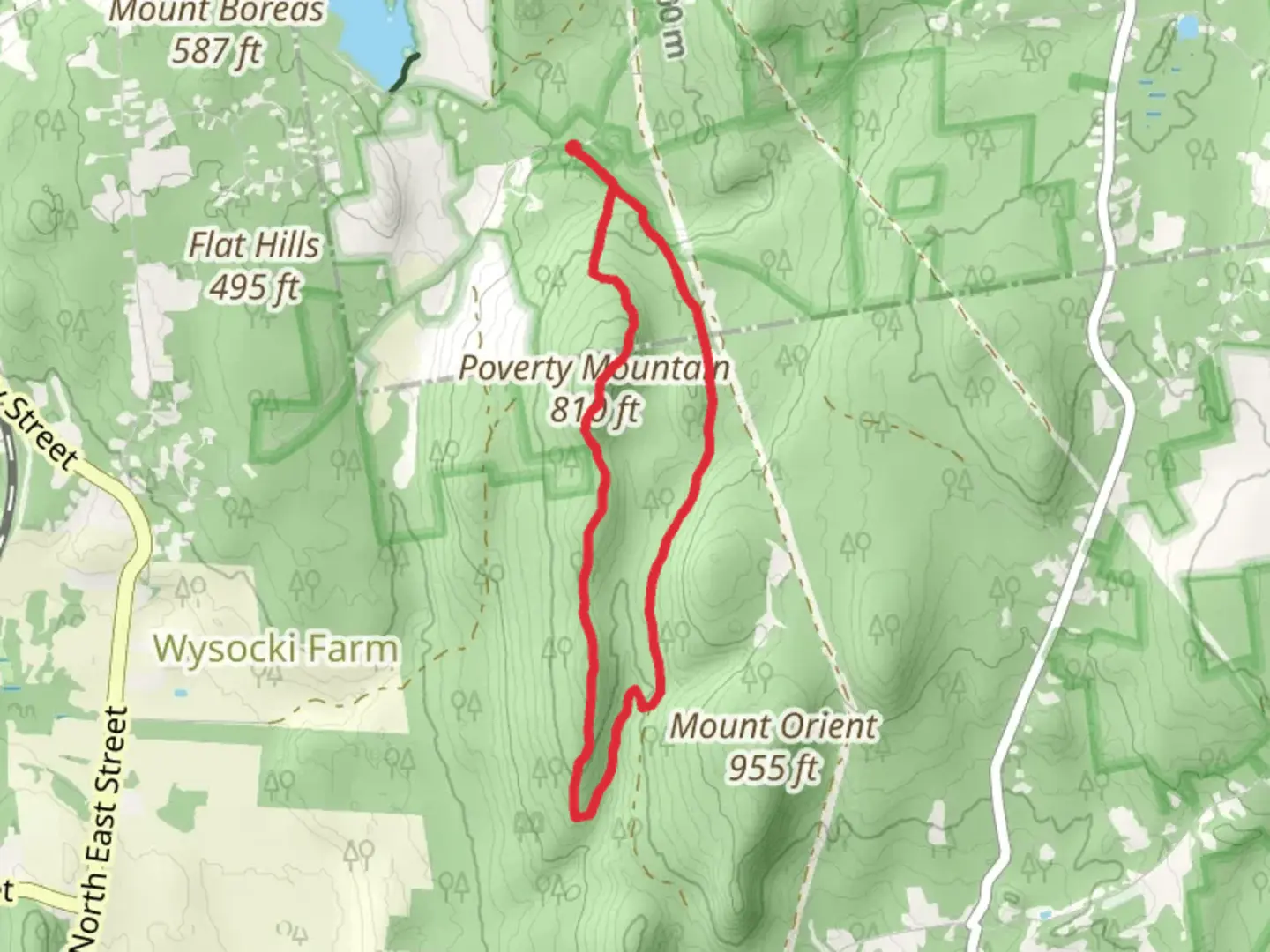 An image depicting the trail Pratt Corner to Poverty Mountain Loop Trail and its surrounding area.