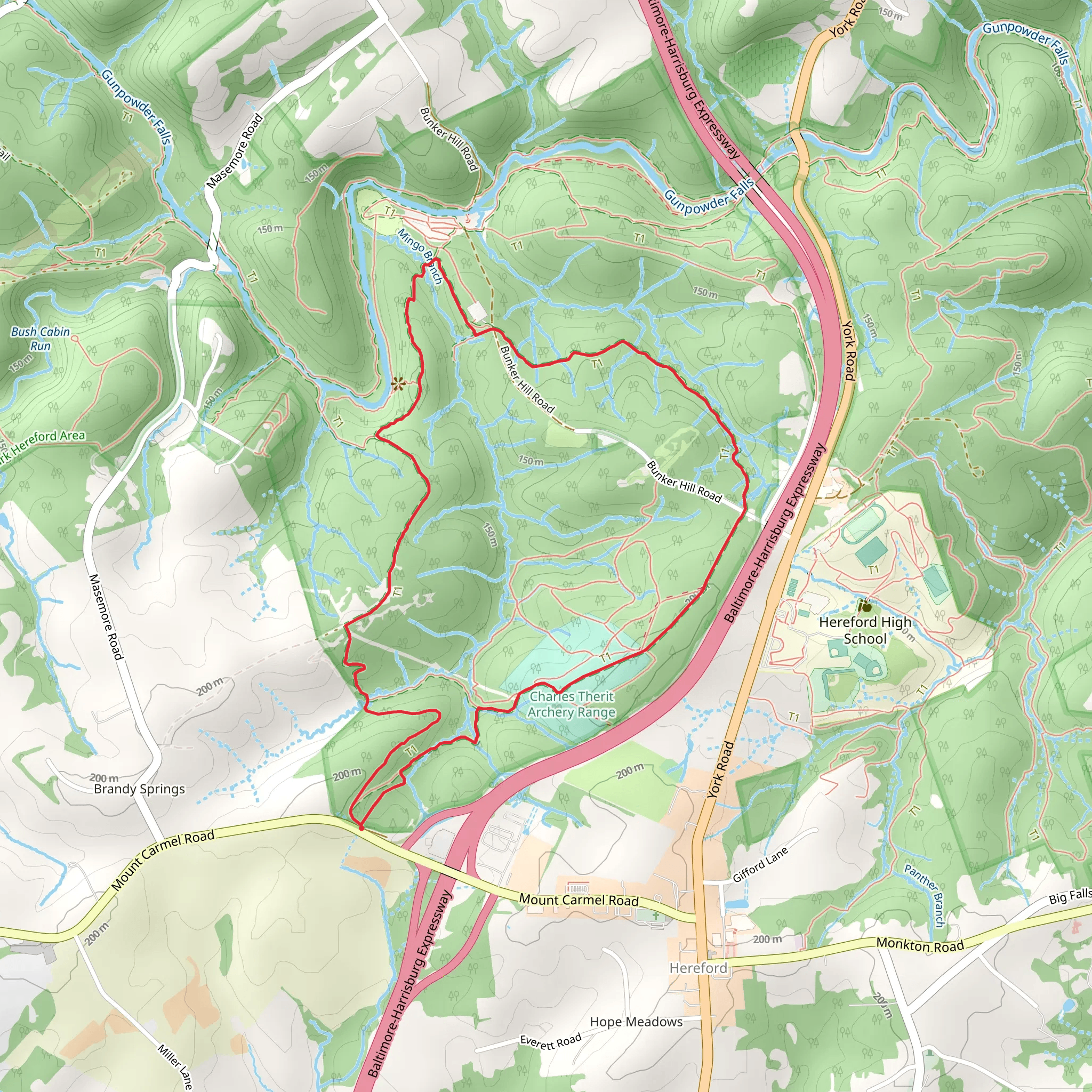 Bunker Hill Trail blue - Mingo Fork Loop mobile static map