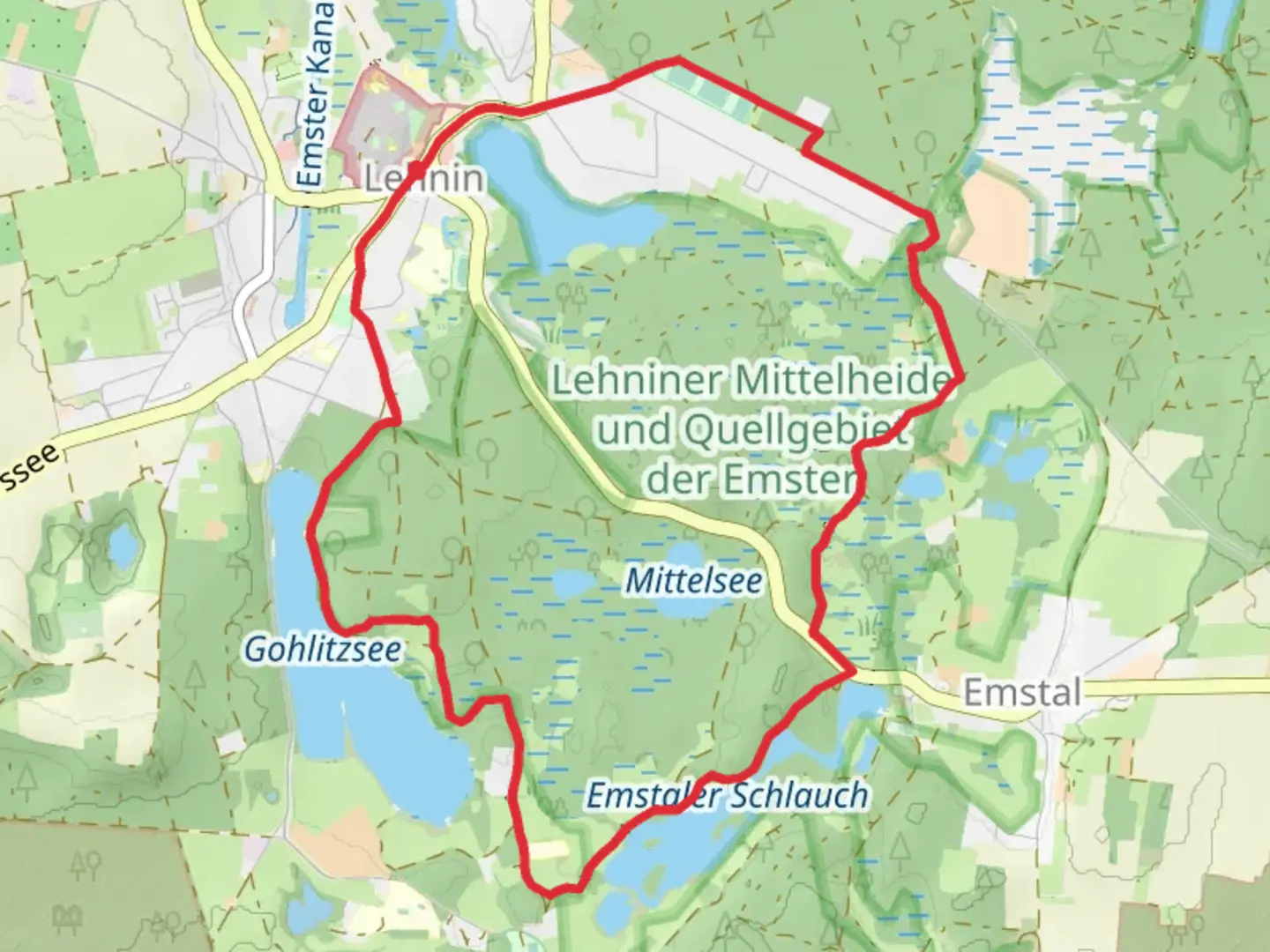 An image depicting the trail Gohlitzsee and Emstaler Schlauch via Emsterquellweg and its surrounding area.