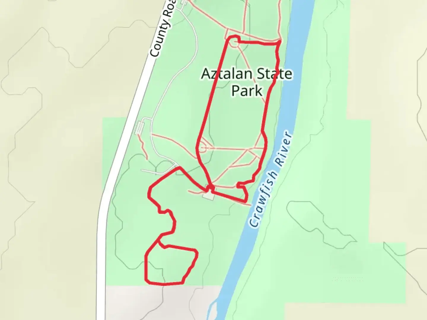 An image depicting the trail Aztalan State Park Loop and its surrounding area.