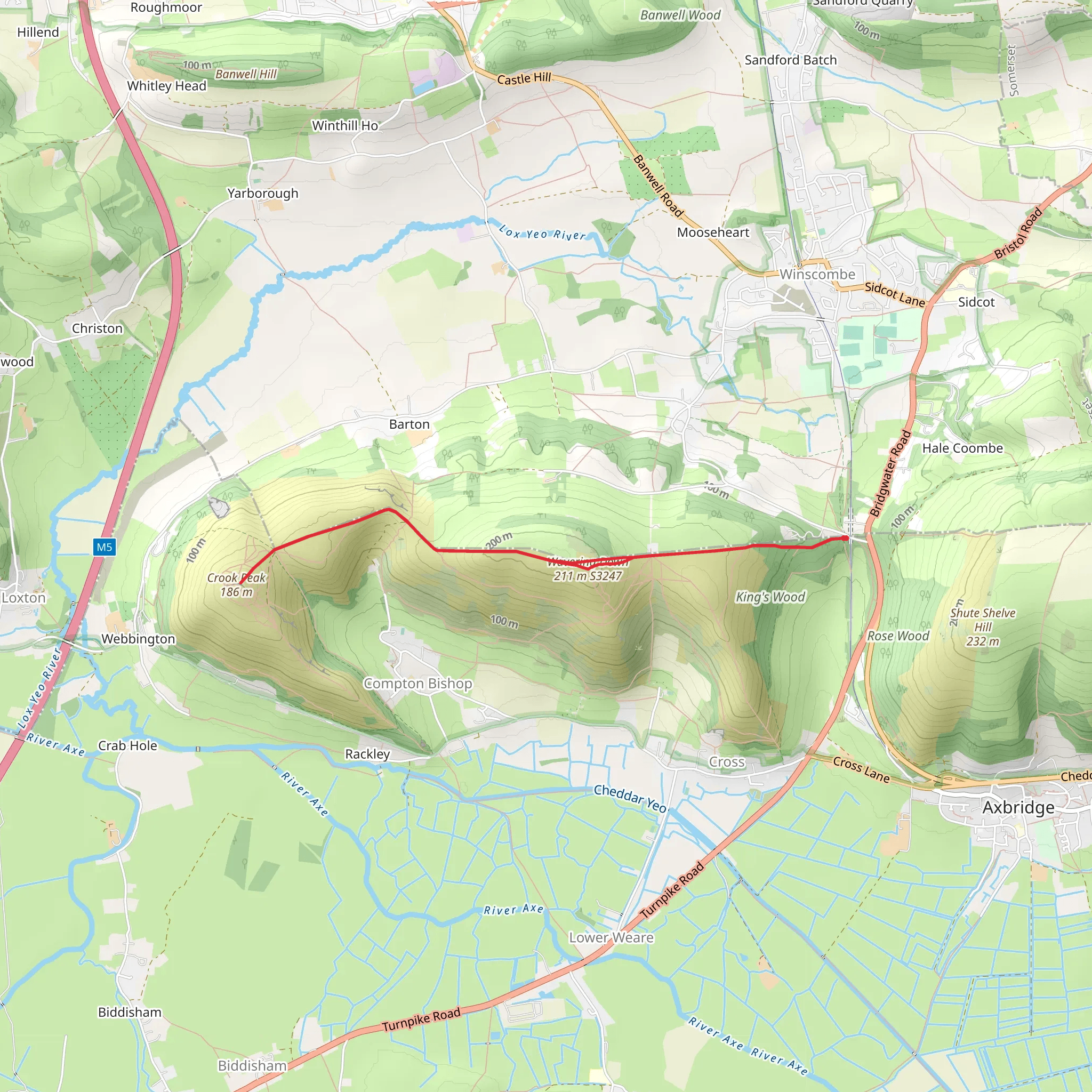 Crook Peak and Wavering Down Walk mobile static map