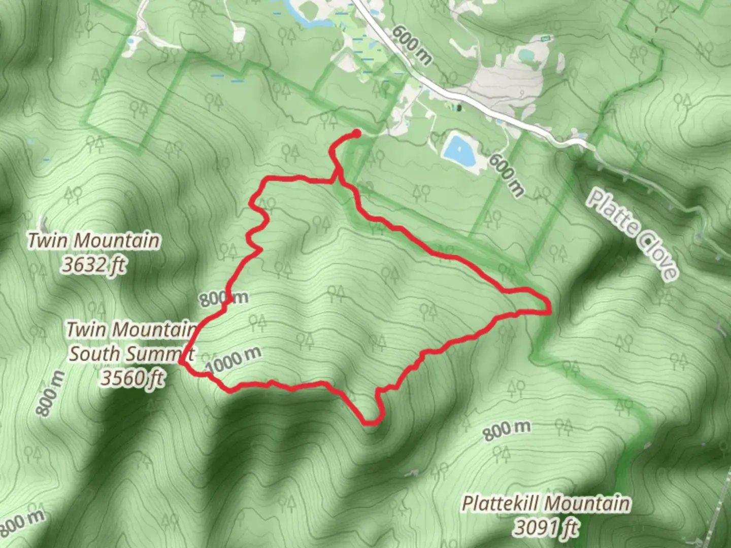An image depicting the trail Jimmy Dolan Notch overlook Loop via Devil's Path and its surrounding area.
