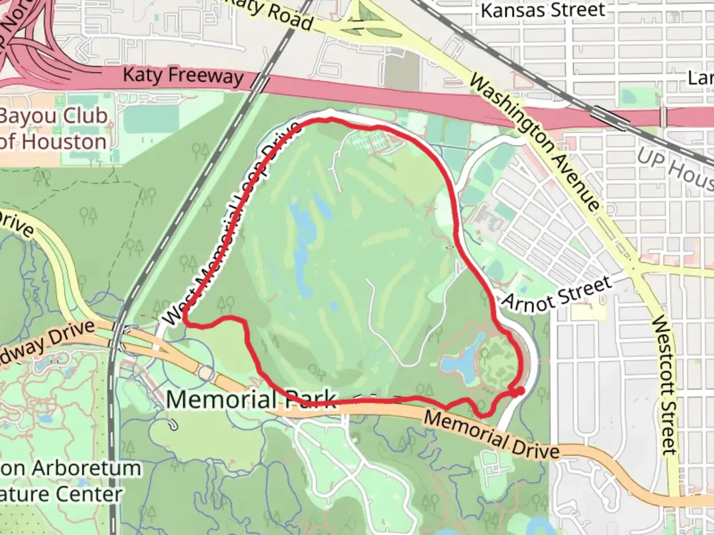 An image depicting the trail Memorial Park Golf Course Loop and its surrounding area.