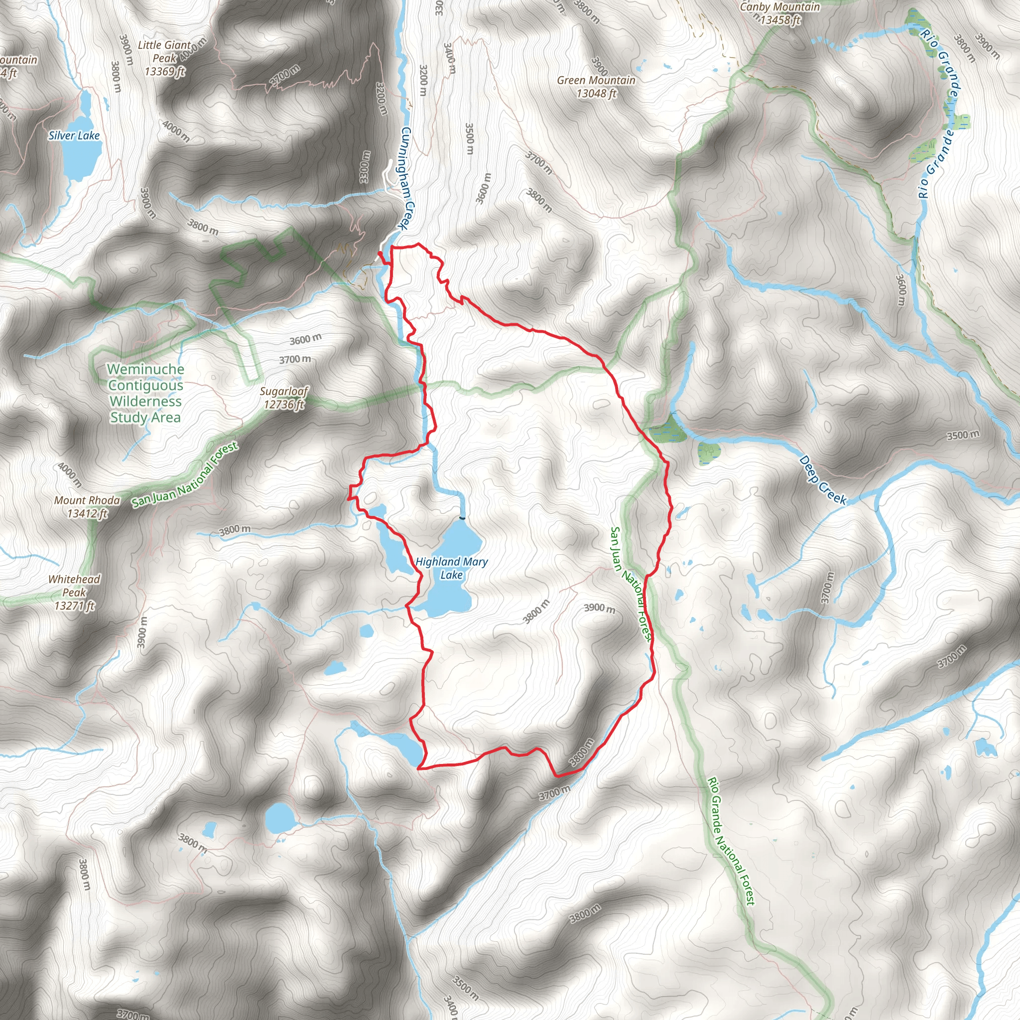 Cunningham Gulch Trail and Highland Mary Trail Loop mobile static map