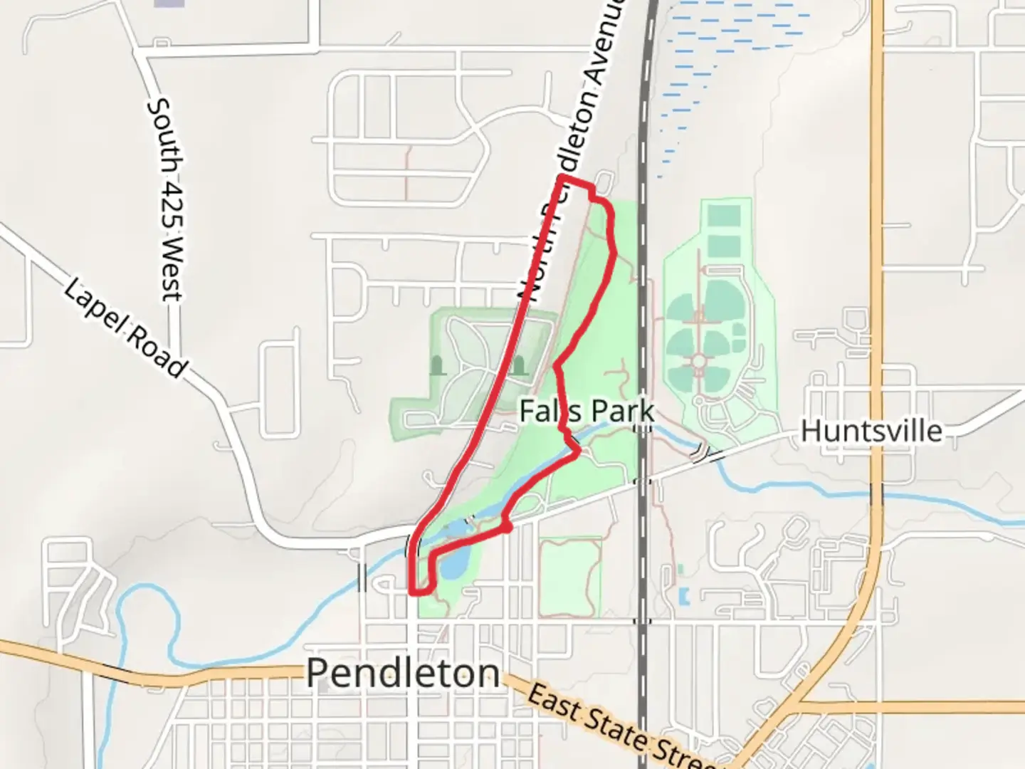 An image depicting the trail Falls Park Long Loop and its surrounding area.