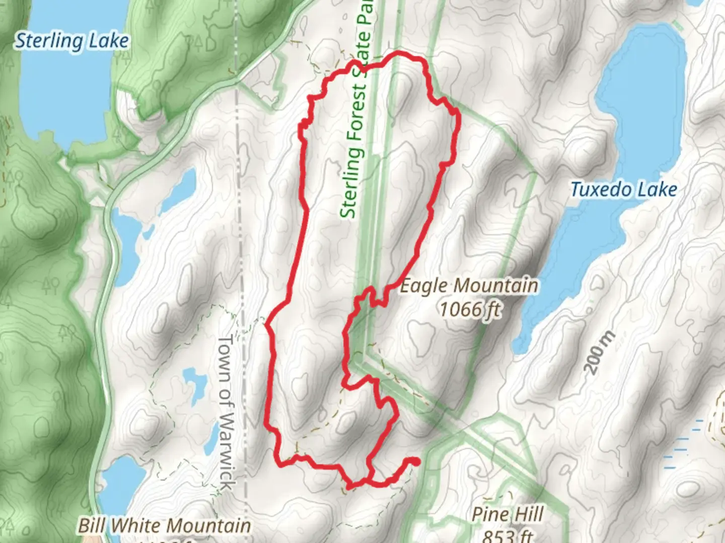 An image depicting the trail Palisades 18 and Hutchinson Trail Loop and its surrounding area.