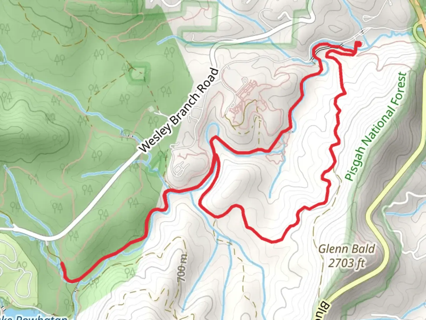 An image depicting the trail Bent Creek Loop Trail and its surrounding area.