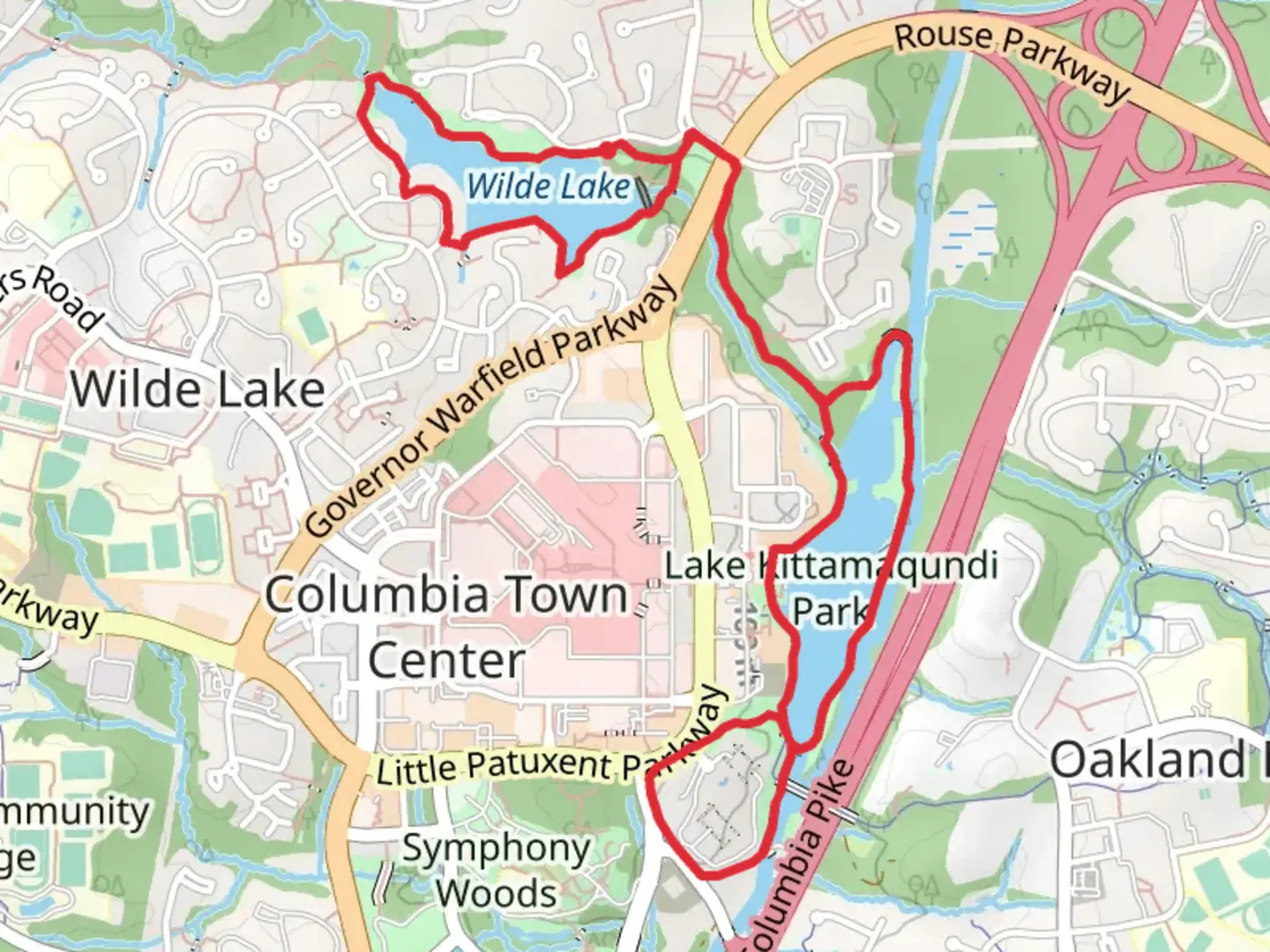 An image depicting the trail Wilde Lake and Lake Kittamaqundi Loop and its surrounding area.