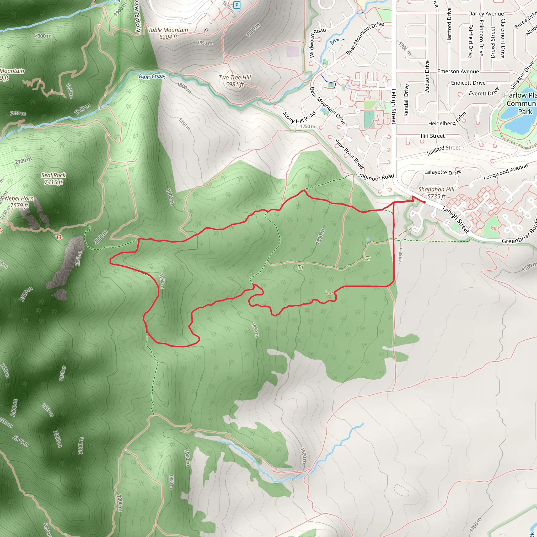 Shanahan - North and South Fork Loop Trail mobile static map
