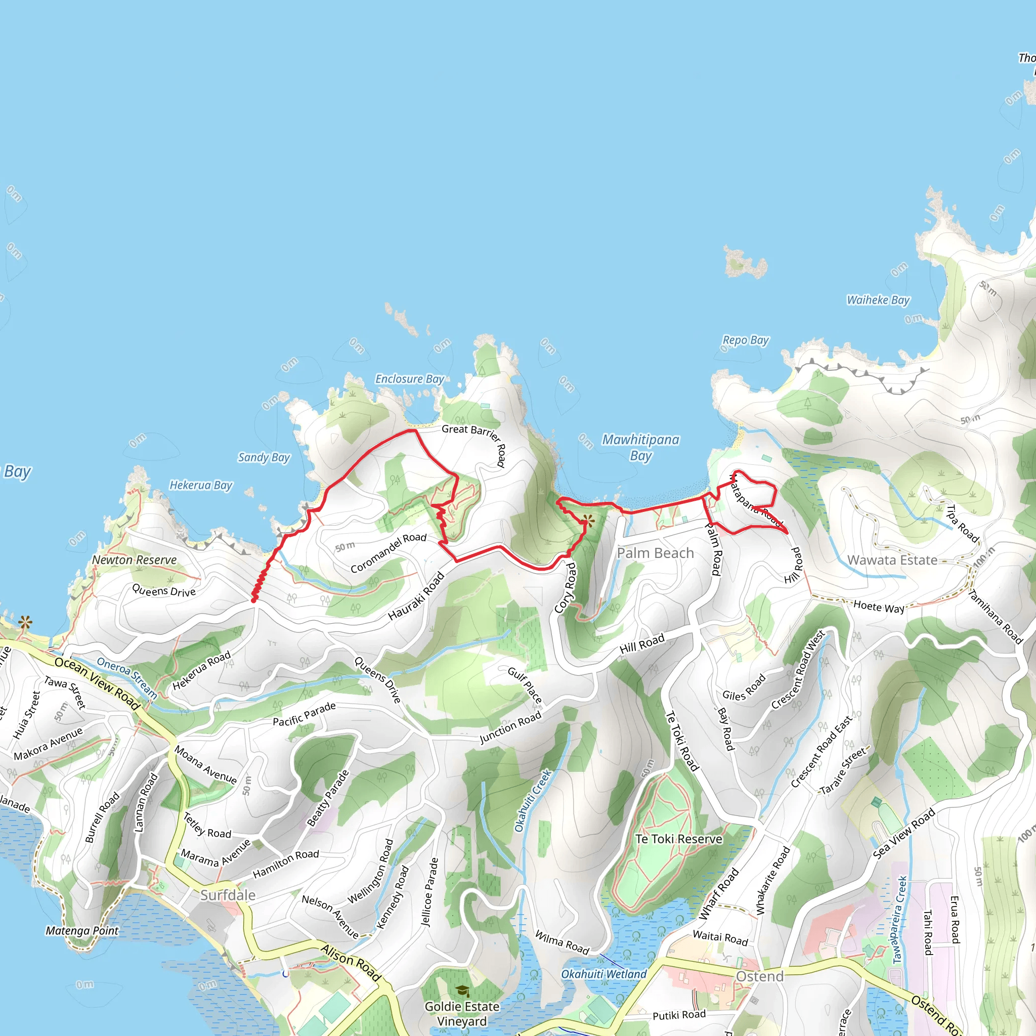 Hekerua Bay to Palm Beach Loop mobile static map