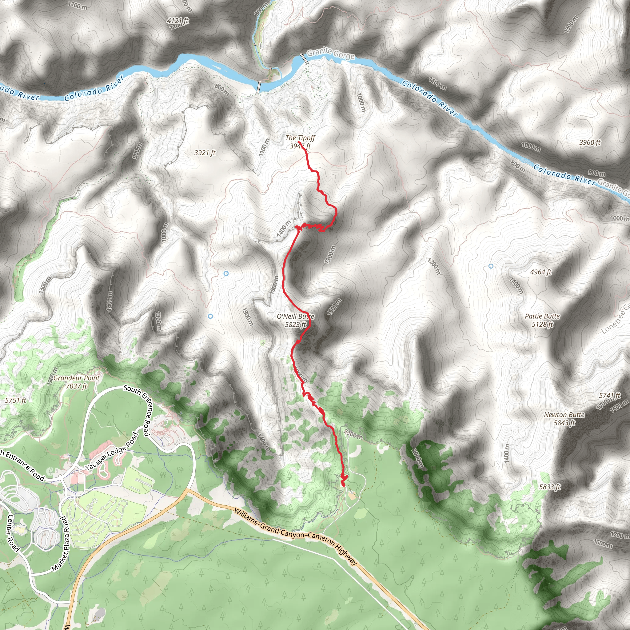 The Tipoff via South Kaibab Trail mobile static map