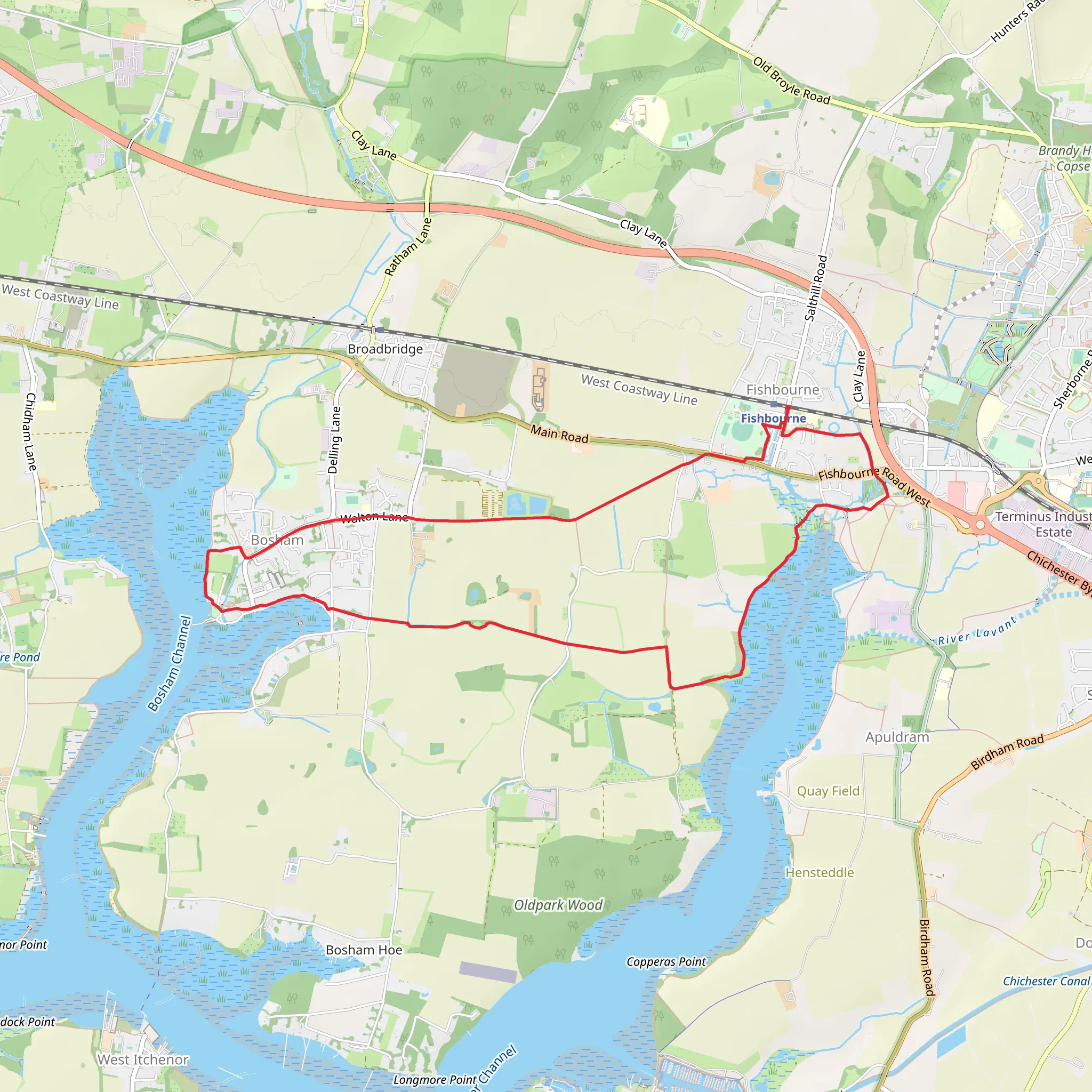 Fishbourne Country Park and Bosham Country Park Loop mobile static map