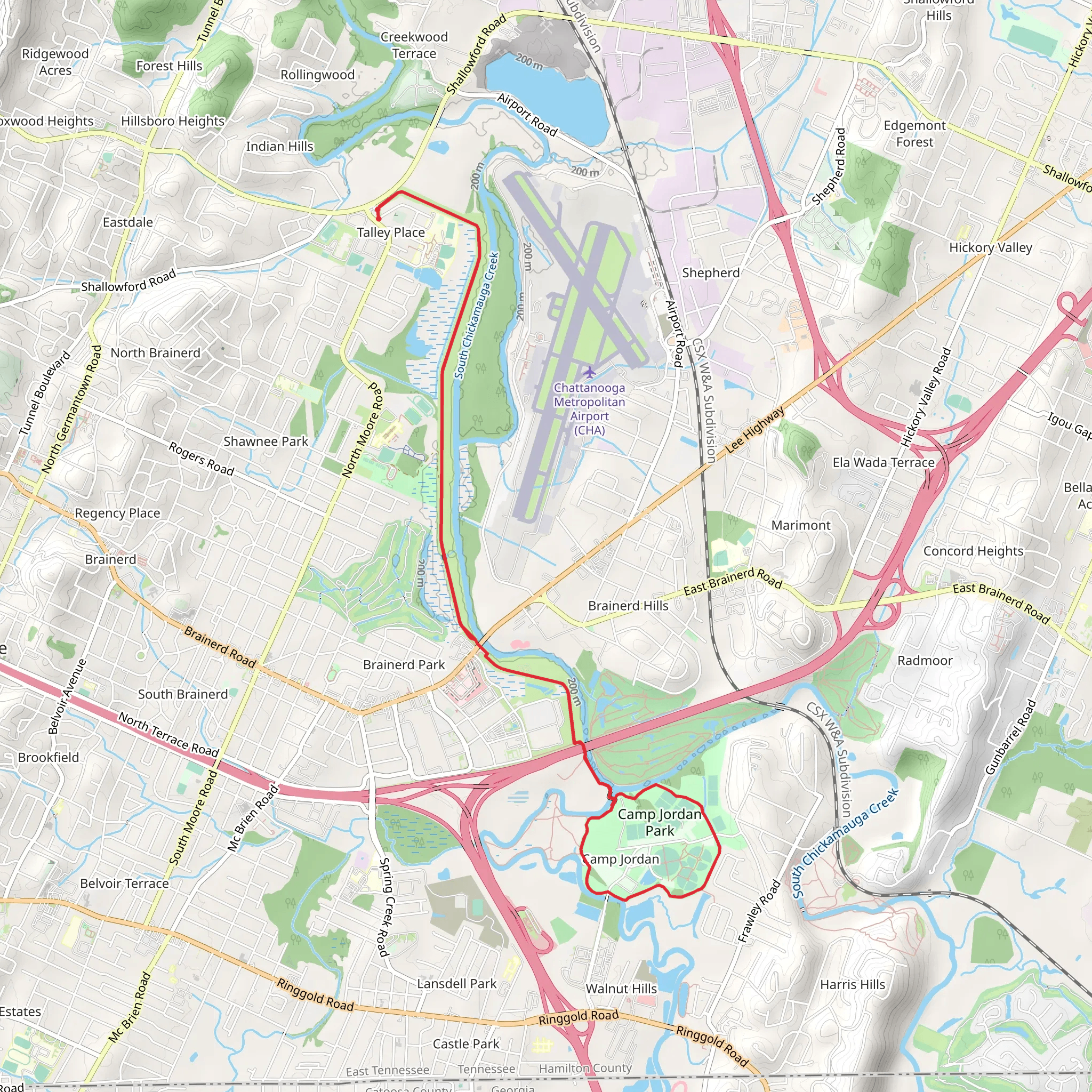 South Chickamauga Creek Greenway Out and Back mobile static map