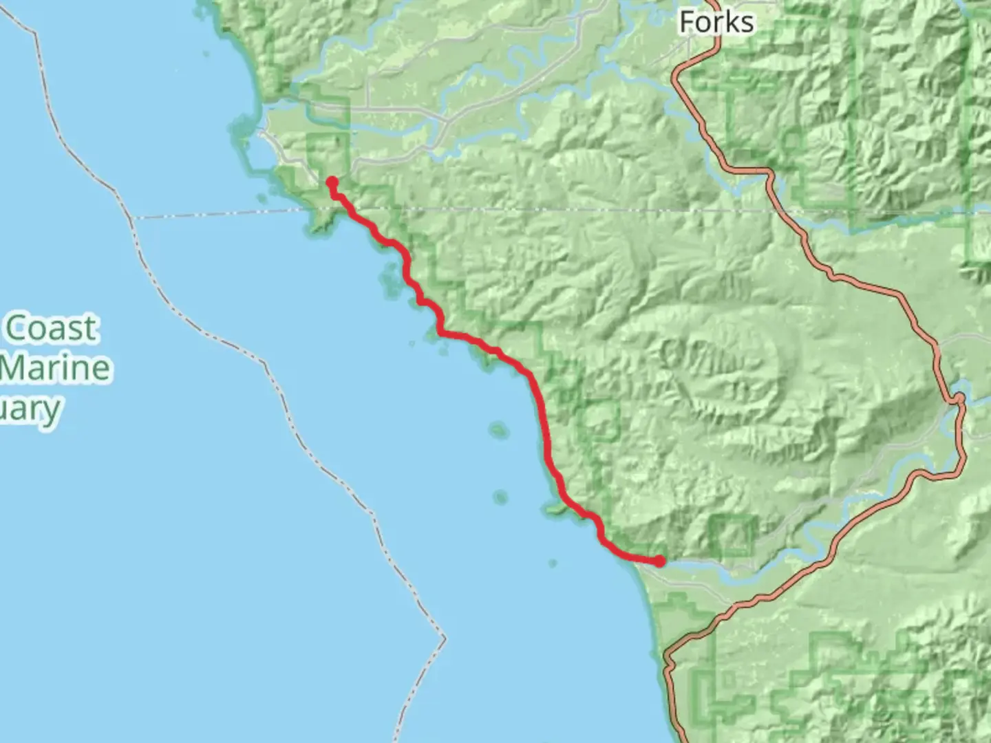 An image depicting the trail Goodman Creek and Third Beach Trail - Oil City and its surrounding area.