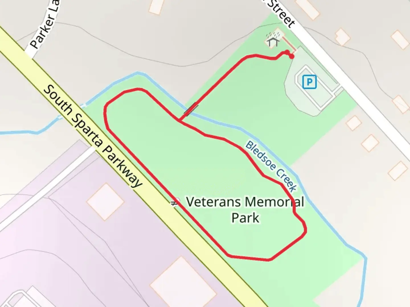 An image depicting the trail Veterans Memorial Park Loop and its surrounding area.