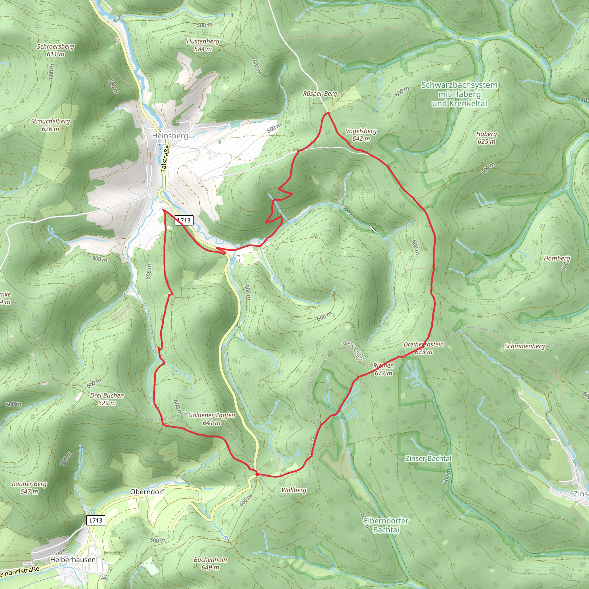 Vogelsberg via Wilhelm-Muenker Weg and Hilchenbacher Hoehenring mobile static map