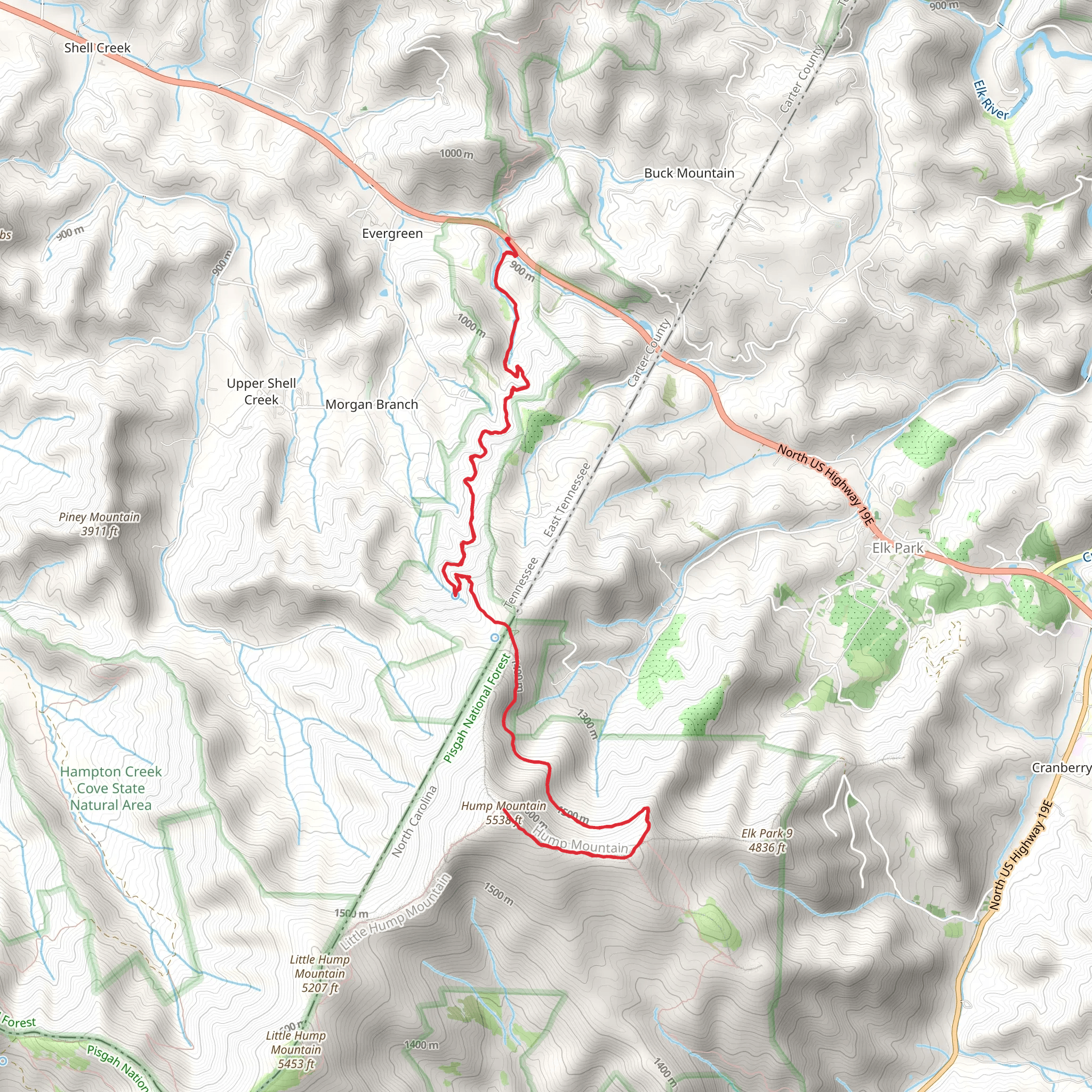 Hump Mountain via Appalachian Trail mobile static map