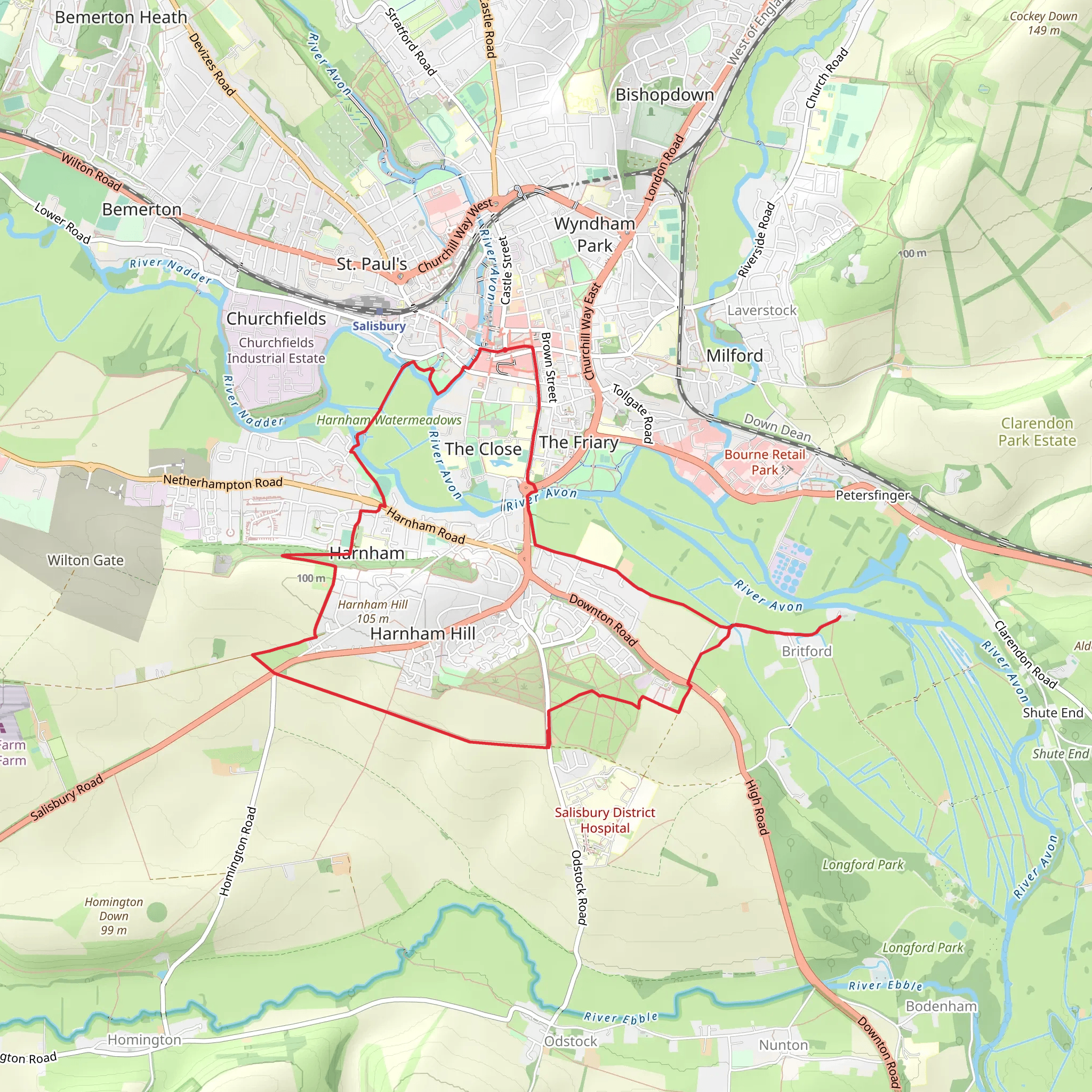Salisbury and Britford Loop Walk mobile static map