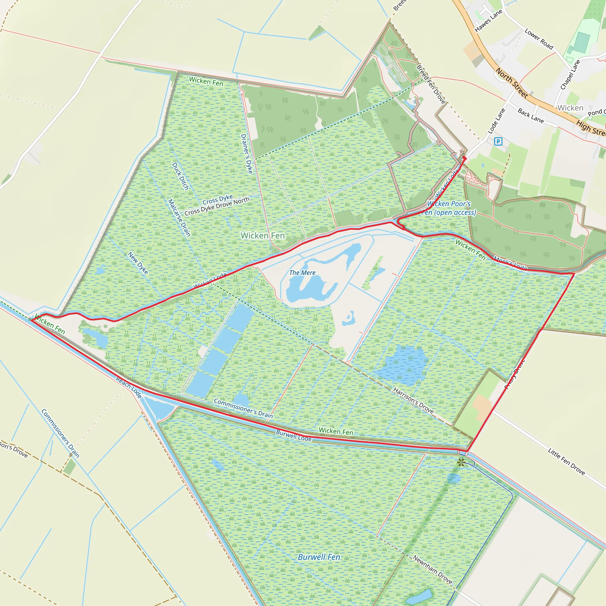 Four Lodes Trail - Wicken Fen - Cambridgeshire mobile static map